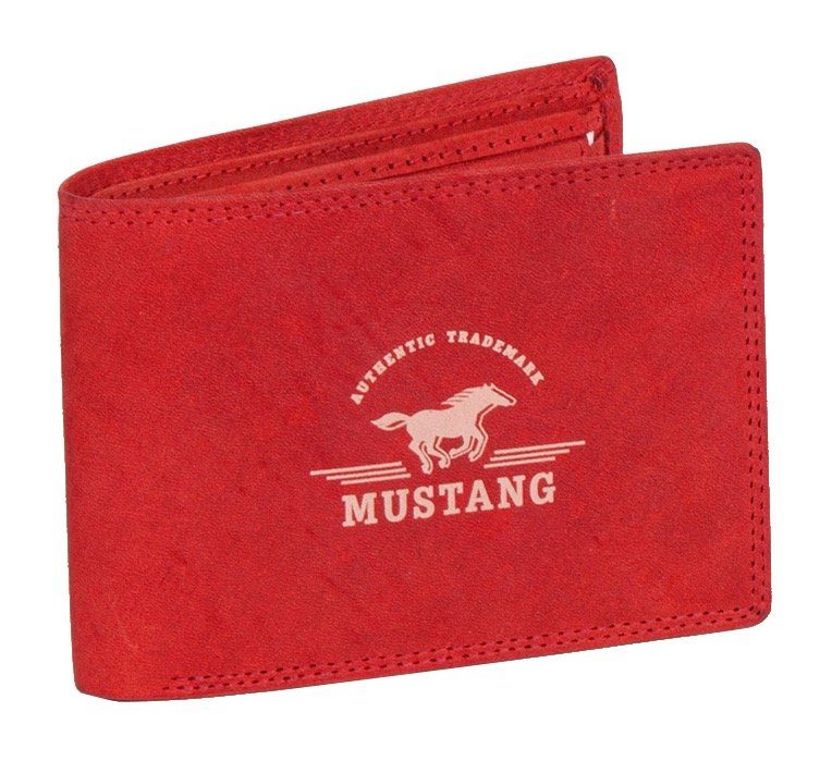MUSTANG Geldbörse Tampa leather wallet long red Print side Logo opening, mit