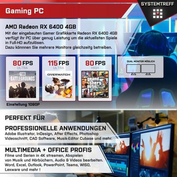 SYSTEMTREFF Basic Gaming-PC (AMD Ryzen 5 4500, Radeon RX 6400, 16 GB RAM, 1000 GB HDD, 512 GB SSD, Luftkühlung, Windows 11, WLAN)
