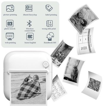 Jioson Thermodrucker weiß Mini-Drucker Kompatibel für iOS Android Bluetooth Etikettendrucker, (Mini-Taschenaufkleber-Drucker, WLAN (Wi-Fi), mit 5 Druckpapier 5 selbstklebendes Thermopapier,3 Farbdruckpapier)