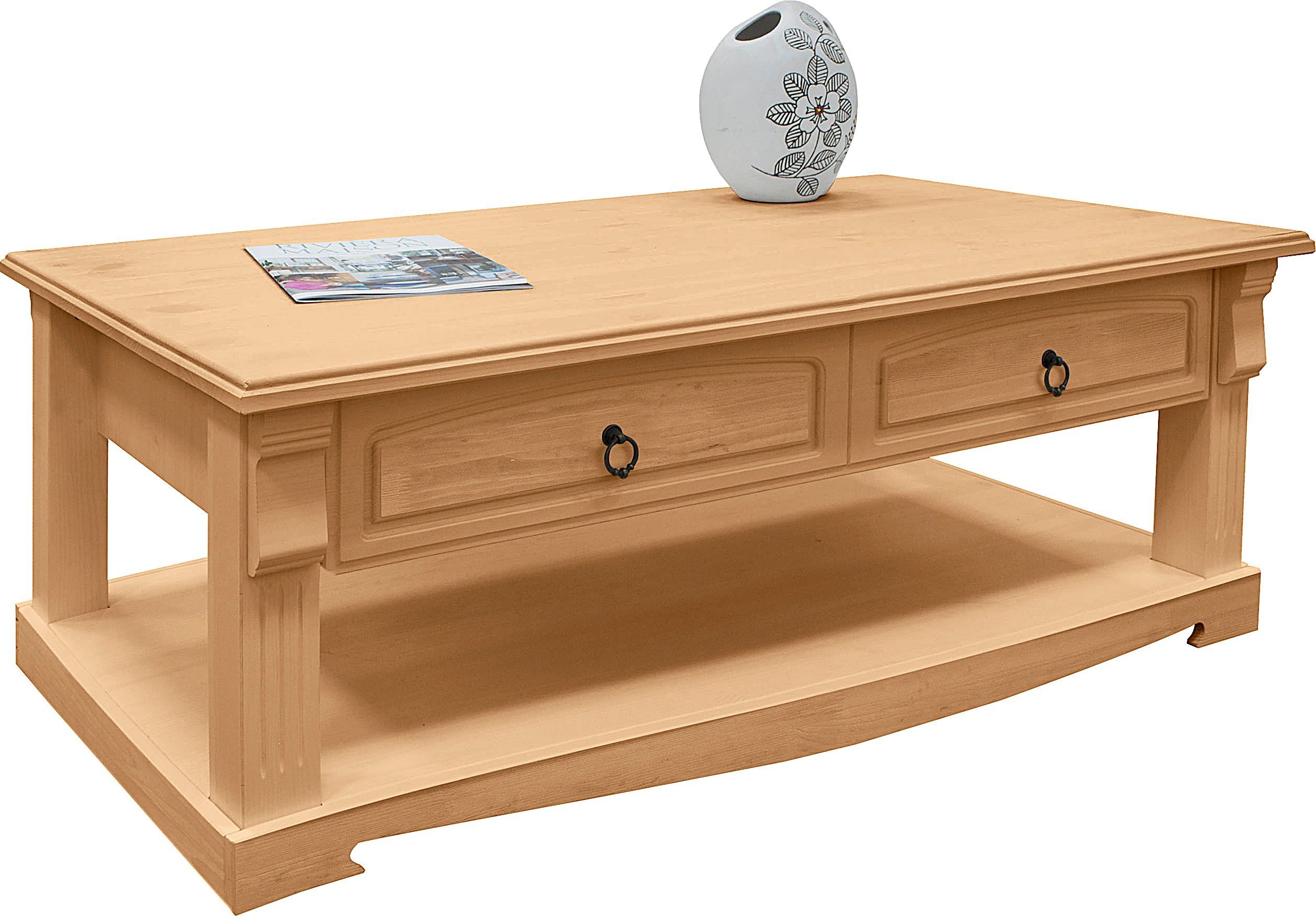 Home affaire Couchtisch Anna (Gesamtmaße (B/T/H): ca. 120/65/43 cm), Kaffeetisch mit Schublade und Ablage, Massivholz, FSC®
