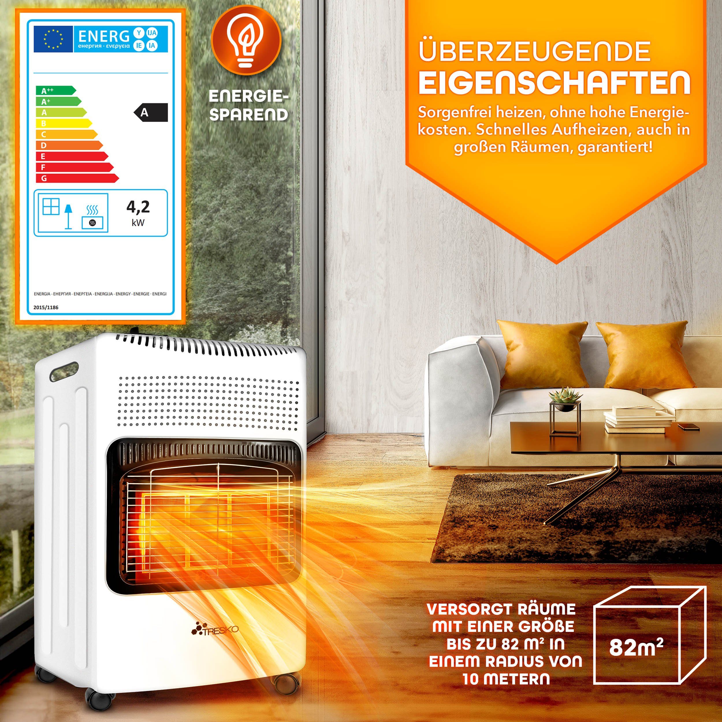 TRESKO Heizstrahler 4200 W Gasheizung + Abdeckung Gasheizer 3 Stufen Gasofe günstig online kaufen
