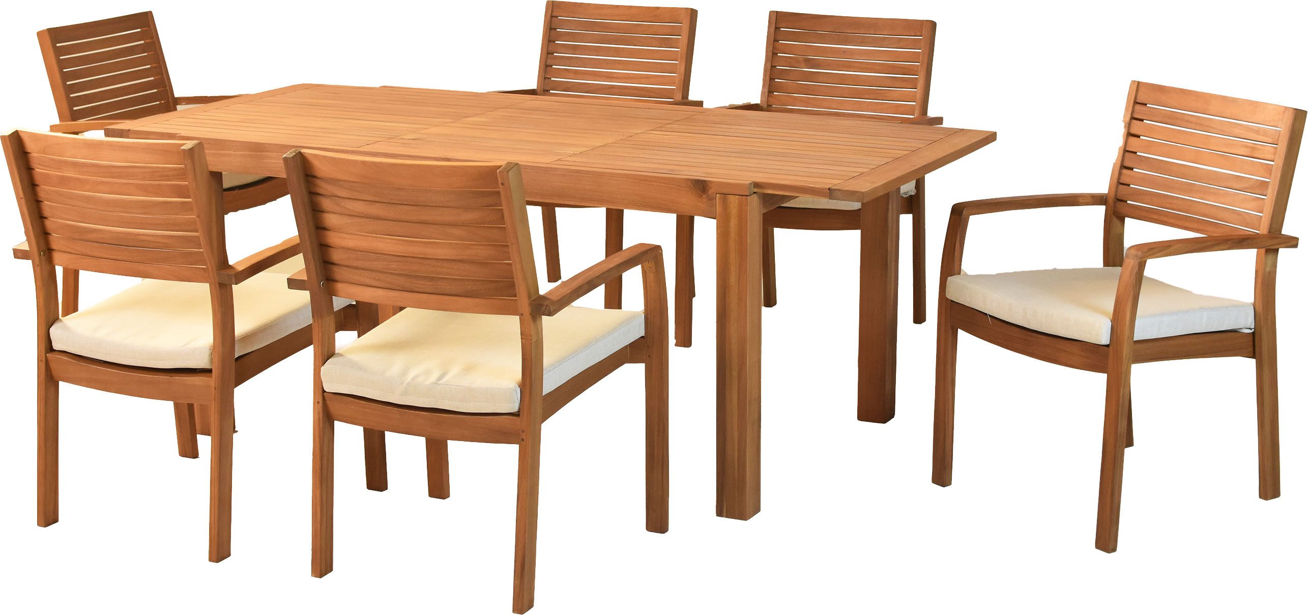 MERXX Garten-Essgruppe Batavia, (Set, 13-tlg), inkl. 6 Stapelsessel, 6 Auflagen, 1 Ausziehtisch