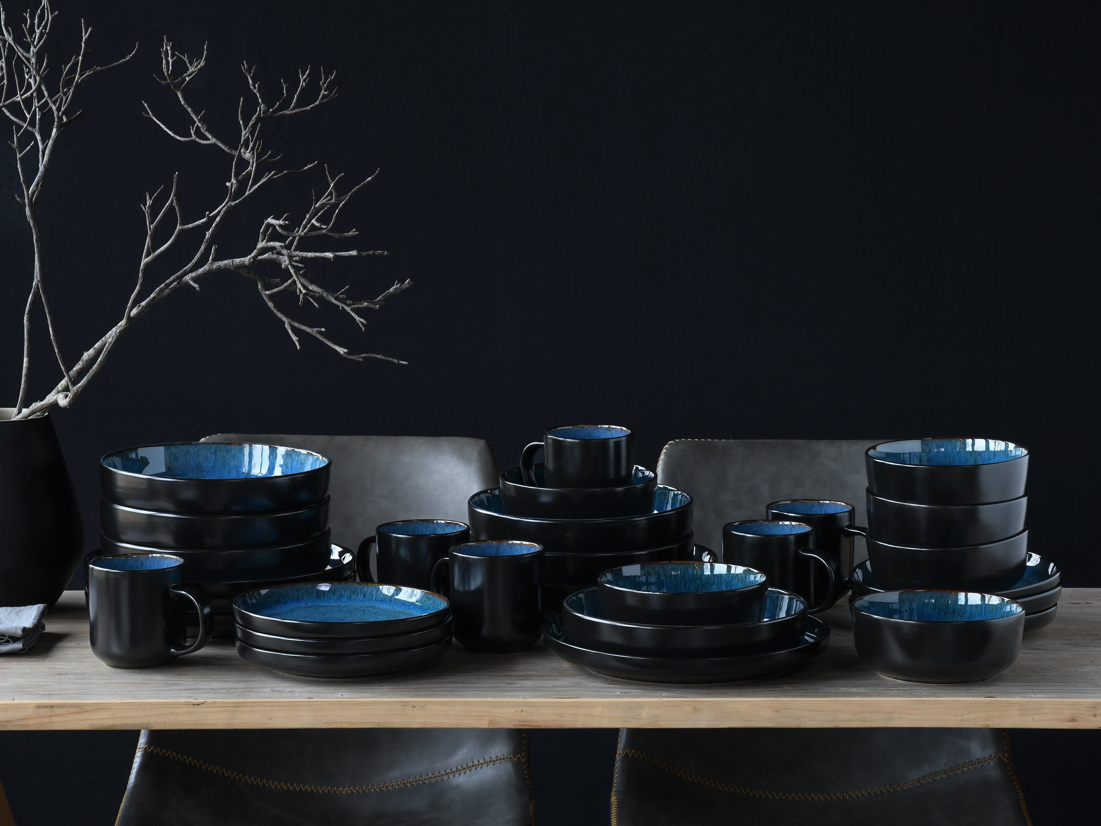 creaTable Kombiservice Nordic Fjord (30-tlg), 6 Personen, Steinzeug, je 6 Speiseteller, Suppenteller, Dessertteller, Schalen, Kaffeebecher – Bild 4 von 5
