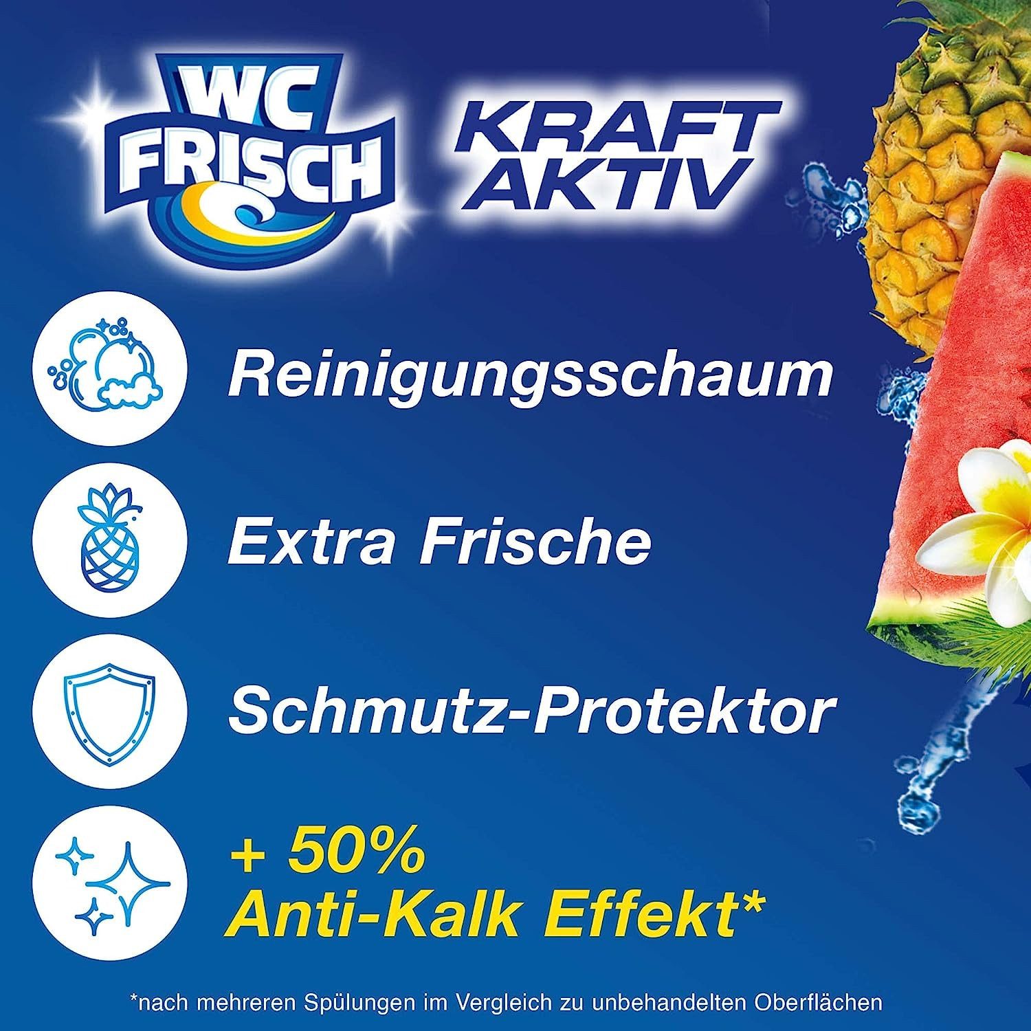 WC Frisch WC FRISCH Duftspüler Hawaii Kraft Aktiv Frische 100g WC-Reiniger (Doppelpack, [2-St. Duftsteine für langanhaltend frischen Duft + 50 % Anti-Kalk Effekt)