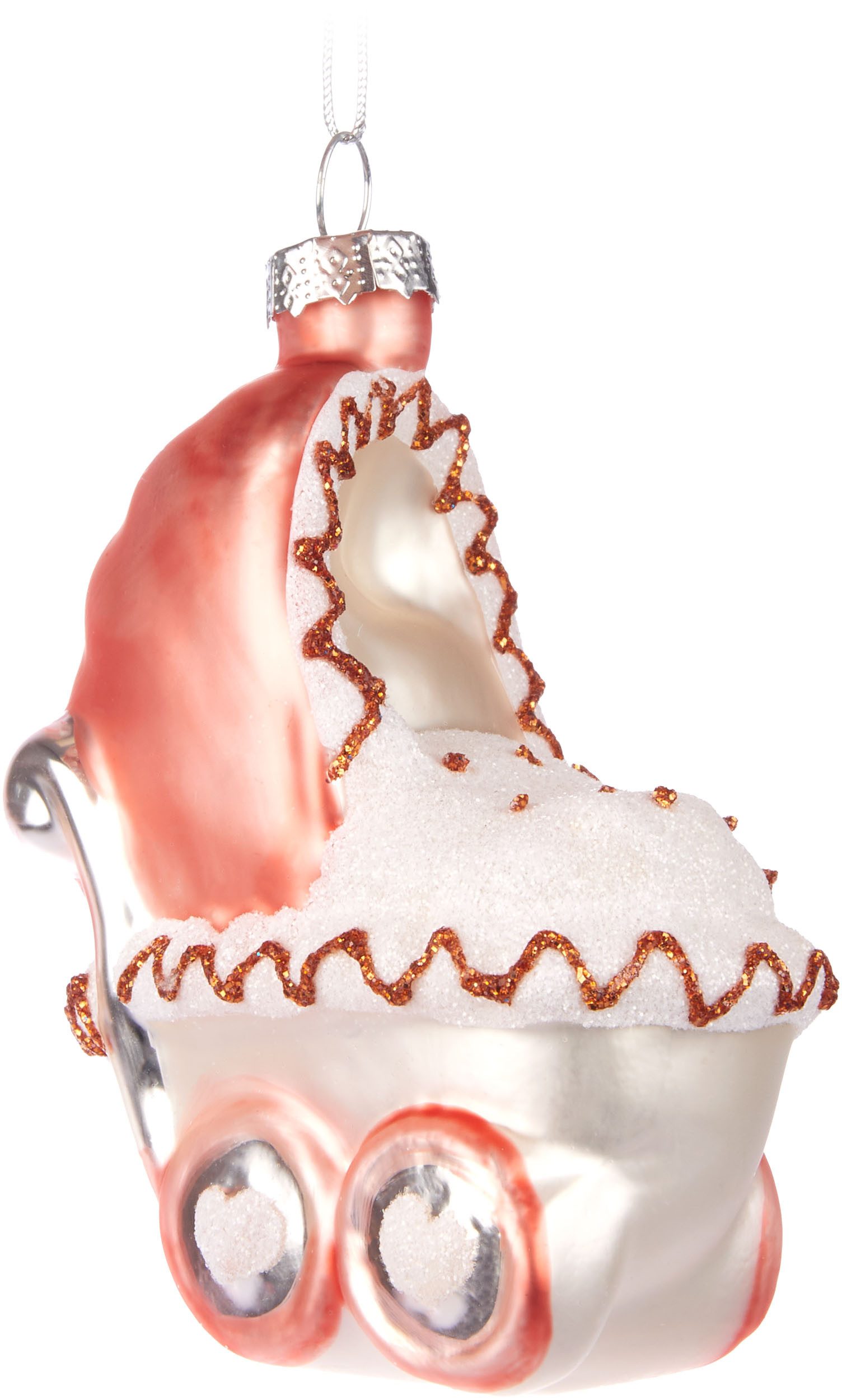 BRUBAKER Weihnachtsbaumkugel Kinderwagen - Baby Weihnachtskugel aus Glas - Handbemalte Figur (1 St), Kinder Christbaumschmuck für Jungen und Mädchen - Christbaumkugel