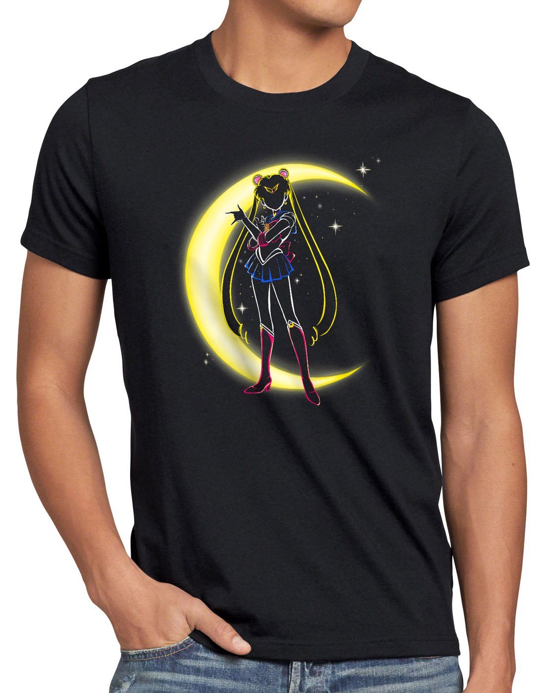 style3 Print-Shirt Herren T-Shirt Bunny Mondsichel sailor mondstein luna manga moon anime schwarz