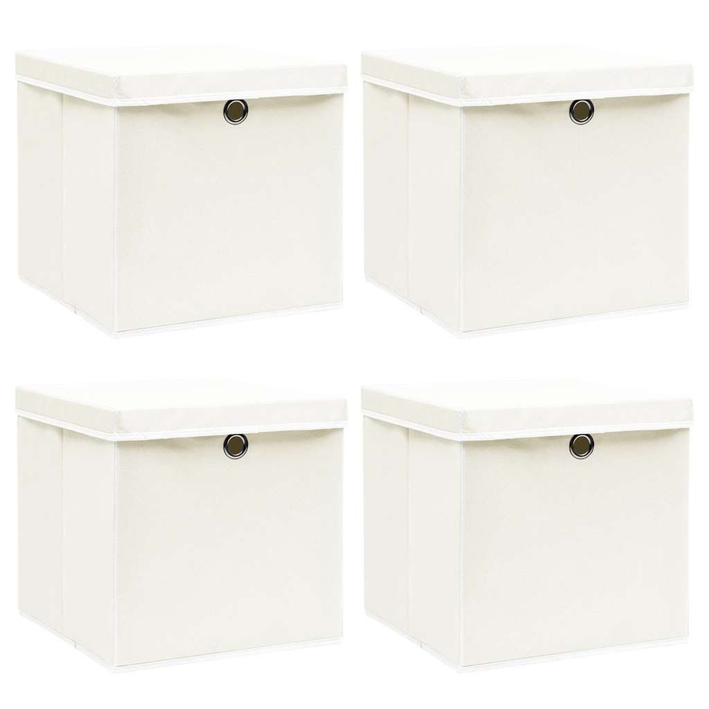 vidaXL Aufbewahrungsbox vidaXL Aufbewahrungsboxen mit Deckeln 4 Stk. Weiß 32x32x32 cm Stoff