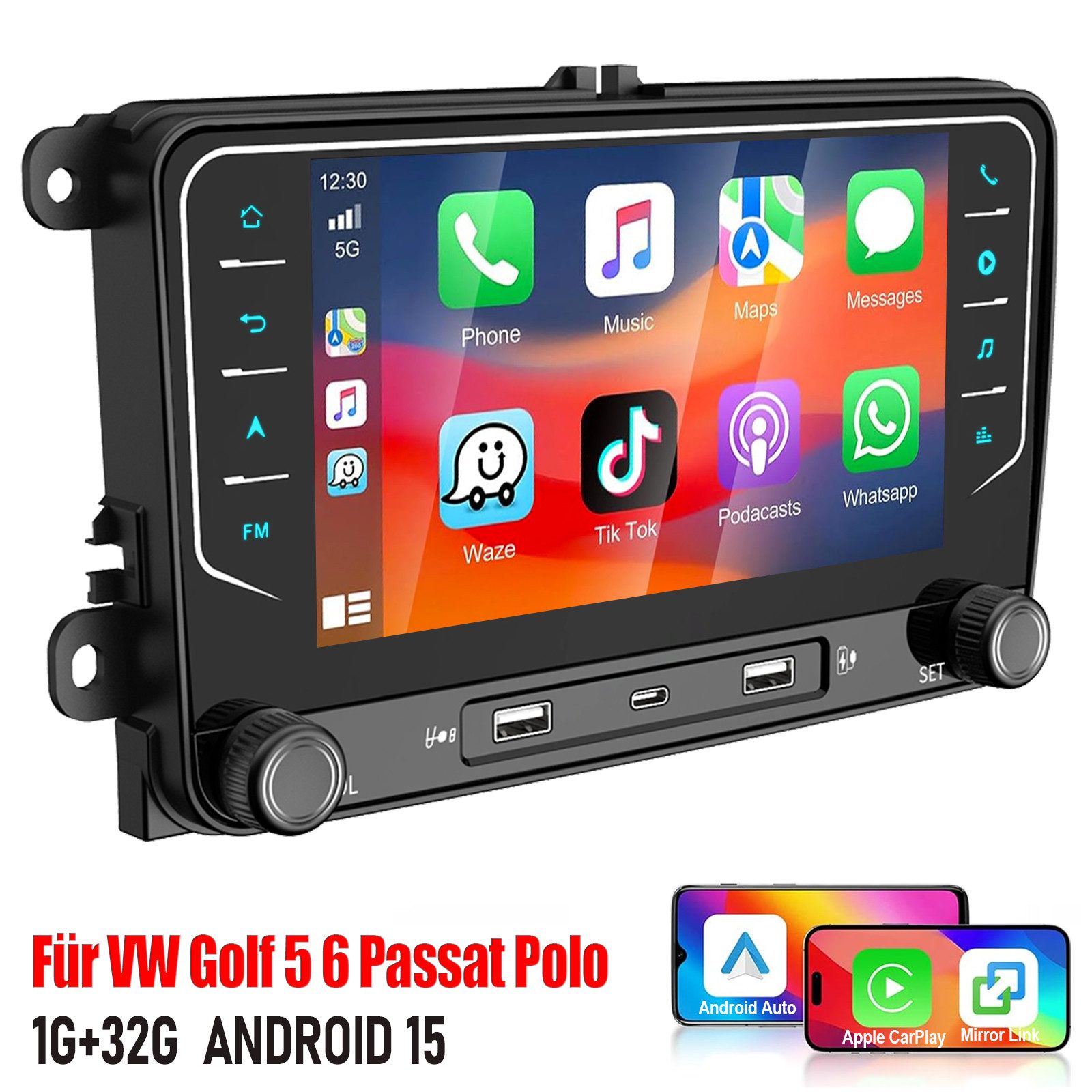 ESSGOO Für VW GOLF 5 6 Touran EOS Tiguan Polo 6R Passat Caddy 7" Android 15 Autoradio (DAB (optional), DAB+ (optional), 4+64G(optional), FM, RDS, Carplay Android Auto DAB (optional), RDS, FM, 4+64GB, SWC, GPS NAVI)