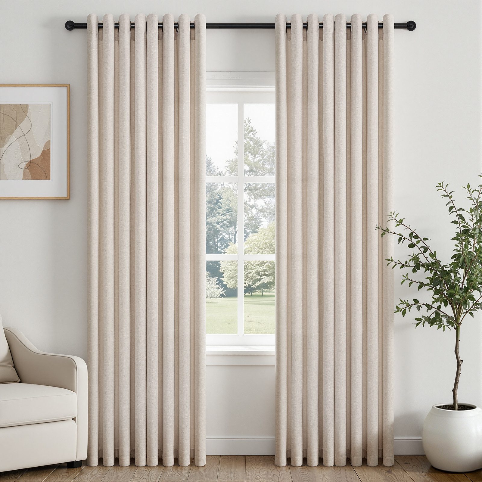 Topfinel Vorhang Vorhang Wohnzimmer Leinenoptik Licht Filtern mit Ösen Halbtransparent, Ösen, halbtransparent, Voile Ösen Gardinen Elfenbein 140x225cm 2er Set Schlafz Balkon Wohnz
