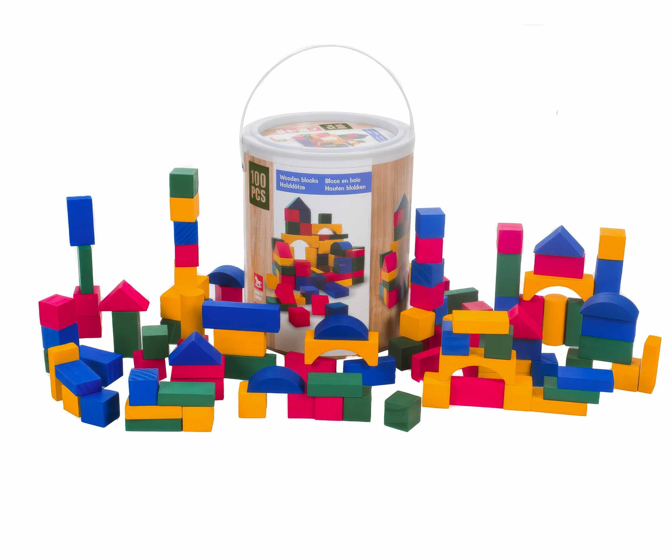 Marionette Wooden Toys 100 Stück Holzbausteine Spielbauklötze, (bunt lackierte Spiel Bauklötze, 100 St., Holzbausteine), Bausteine Holzspielzeug 8 Formen