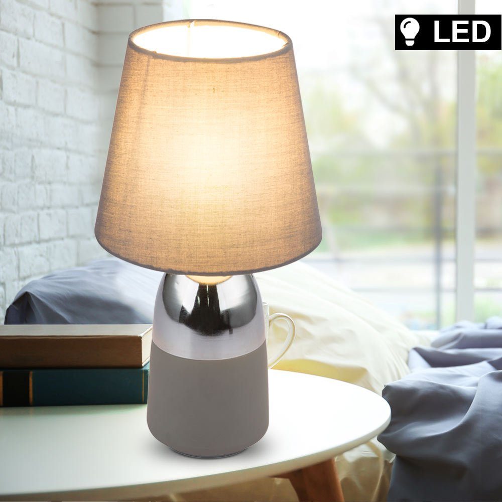 etc-shop LED Tischleuchte, Lampe Zimmer Chrom Textil Lese- Warmweiß, Leuchtmittel Tisch Beleuchtung Touch inklusive, Wohn