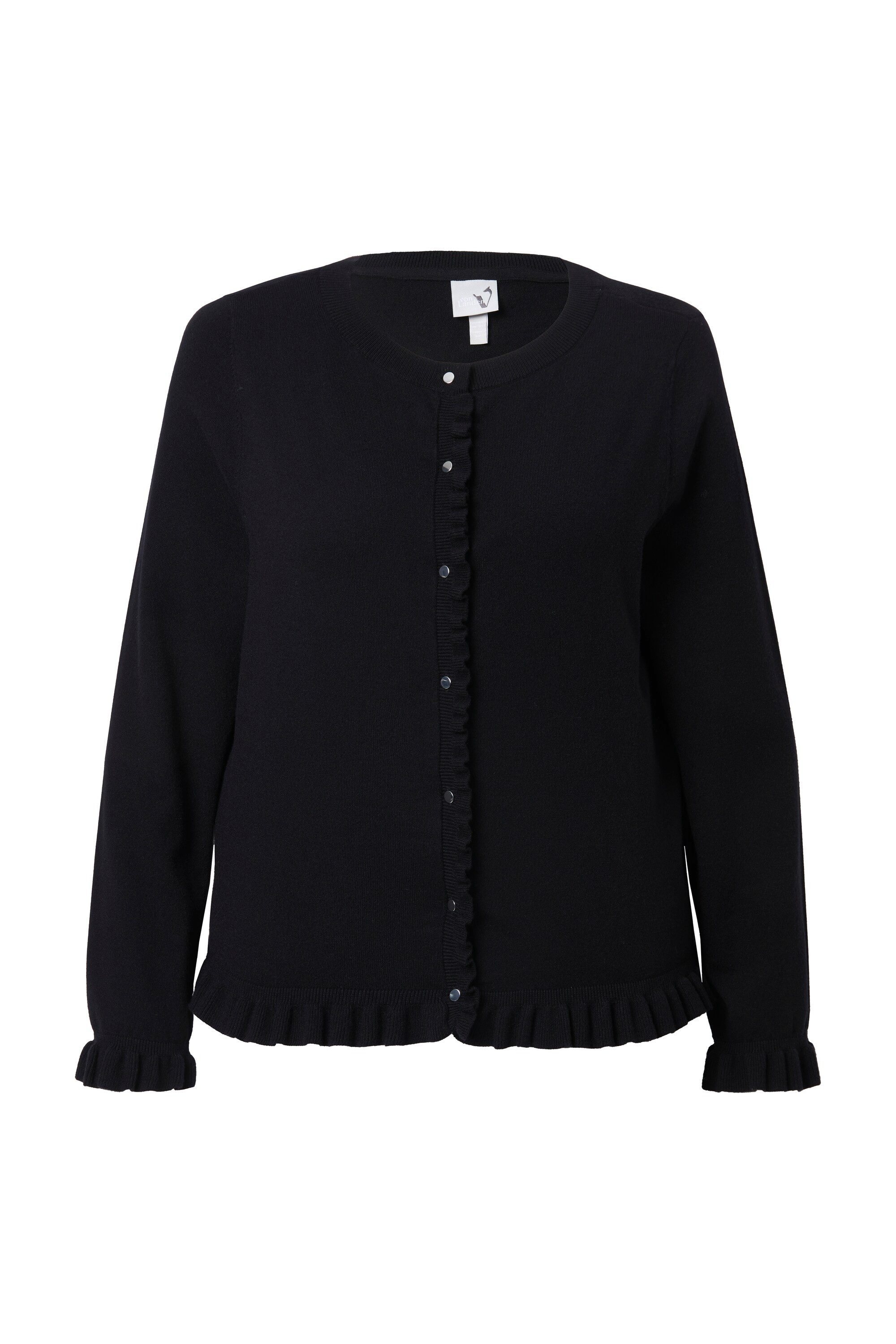 Ulla Popken Strickjacke Strickjacke Rüschen Knopfleiste Rundhals Langarm günstig online kaufen