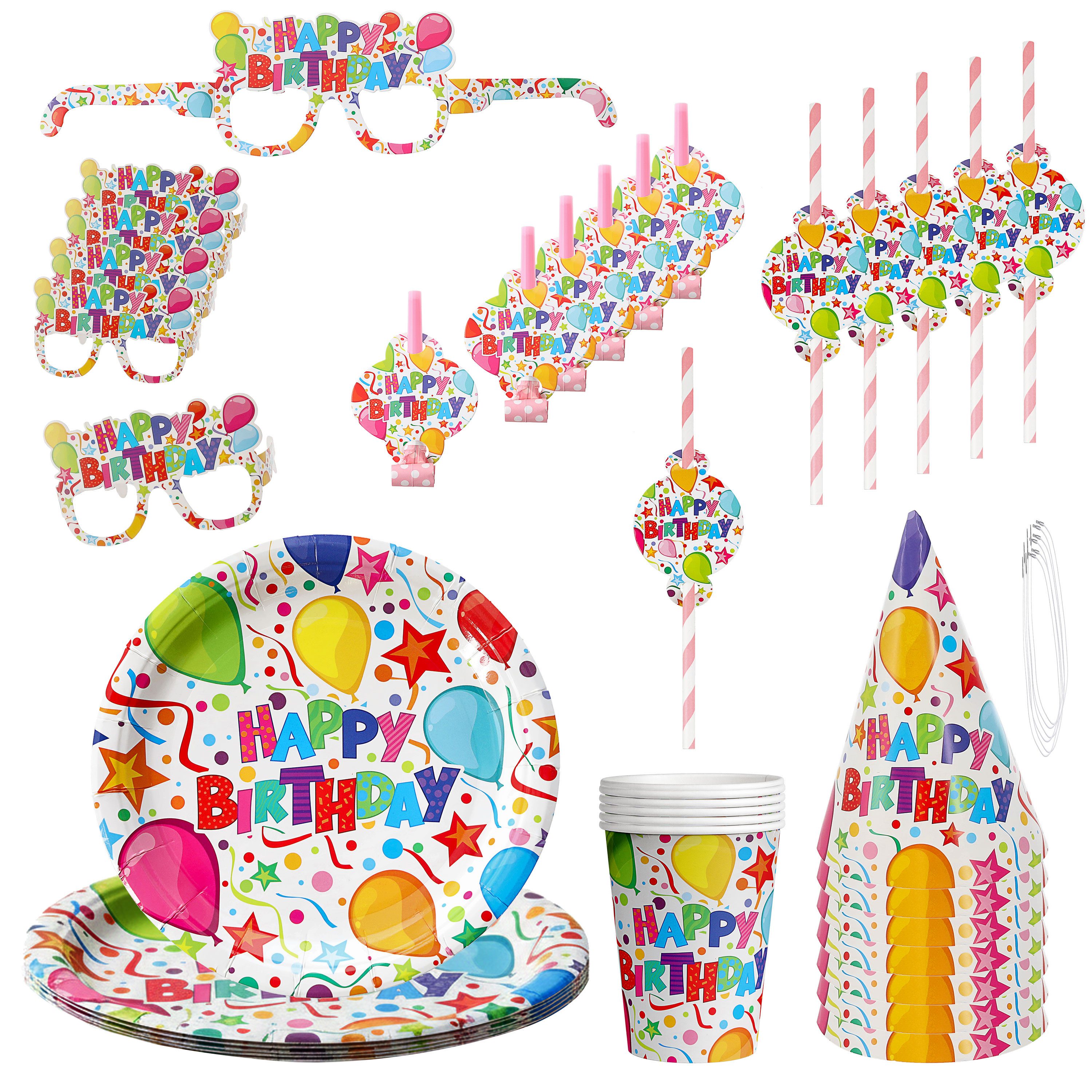 CEPEWA Einweggeschirr-Set PartySet Happy Birthday 36tlg Becher Teller Strohhalm Brille Hut Tröte