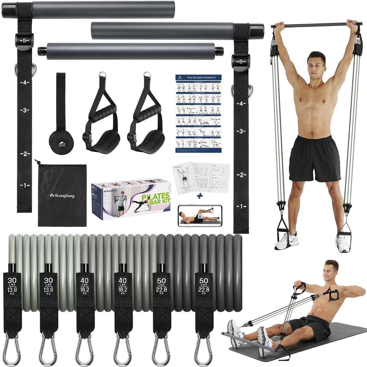 LuxusKollektion Kraftbänder Pilates Stange mit Widerstandsbändern Set