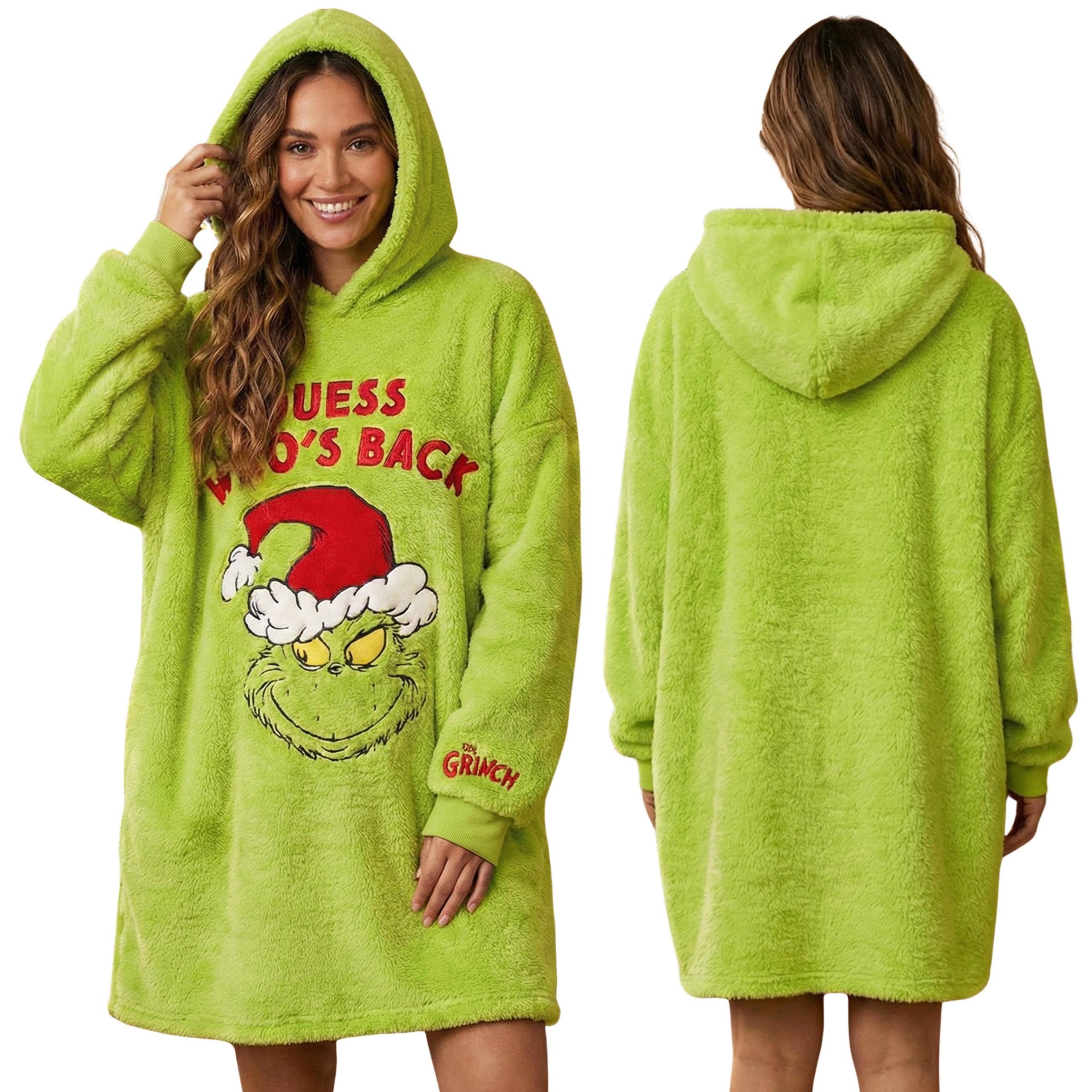Kapuzenpullover Grinch Damen Snuddie Hoodie – grüner Oversize-Pullover mit Ärmeln