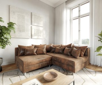 DELIFE Ecksofa Clovis, Braun Antik Optik Ottomane Rechts Ecksofa Modulsofa