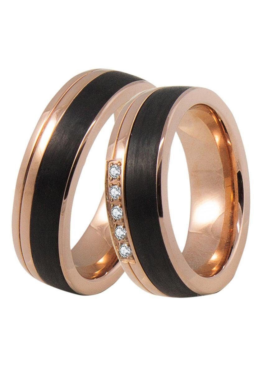 Schmuck Edelstahl roségoldfarben-schwarz Trauring mit Partnerring Made Zirkonia DOOSTI o. Ehering Geschenk in Trauring ohne LIEBE, Germany,