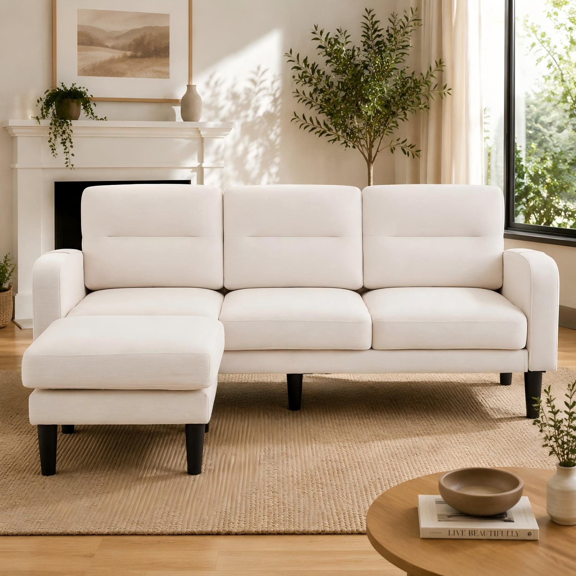 Merax Ecksofa 3-Sitzer Sofa L-Form Couch mit Chaiselongue, 204 × 136 × 80 cm 1 Teile, Modulares Sofa mit Aufbewahrungstasche, Hocker & Armlehnen