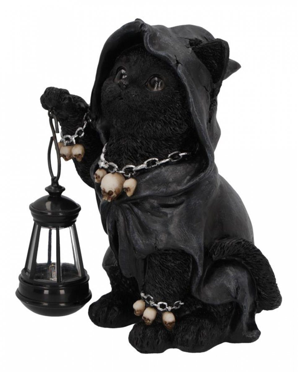 Horror-Shop Dekofigur Schwarze Grim Reaper Katze mit Umhang & Laterne 18