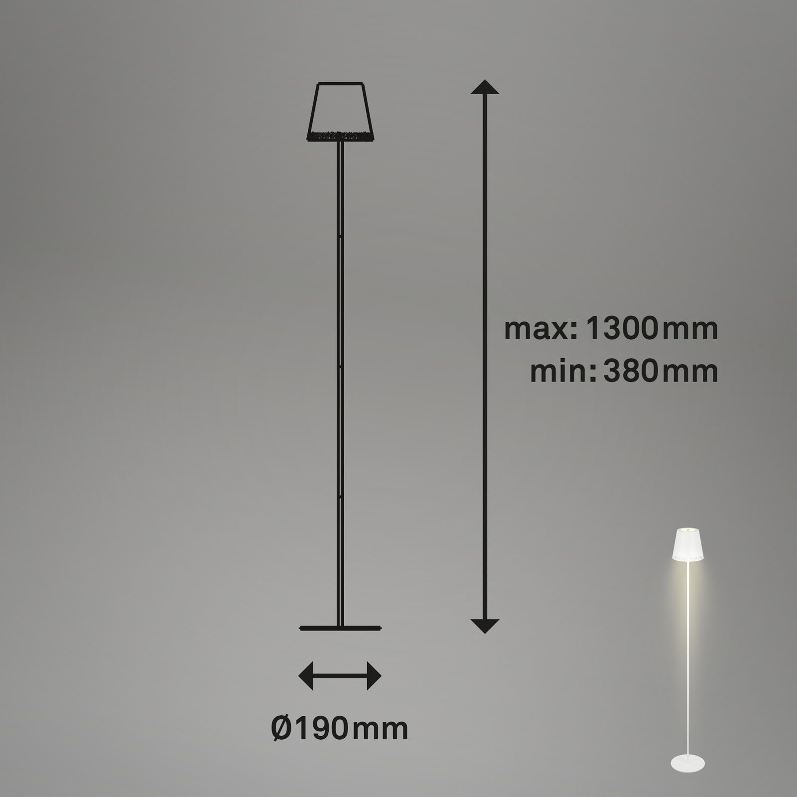 Briloner Leuchten LED höhenverstellbar, fest Warmweiß, 1438016, USB-C, schwarz, IP44, Akku, warmweiß, LED 38-130 Außen-Stehlampe verbaut, cm