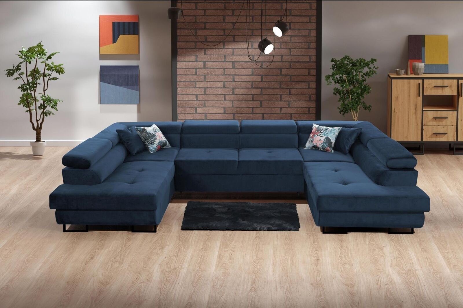 JVmoebel Ecksofa Ecksofa Stoff U-Form Couch Design Polster Textil Eck Modern Sofa, Made in Europe Blau