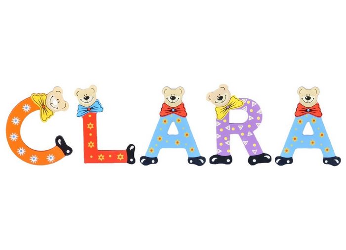 Playshoes Deko-Buchstaben (Set 5 St) Kinder Holz-Buchstaben Namen-Set CLARA - sortiert Farben können variieren bunt