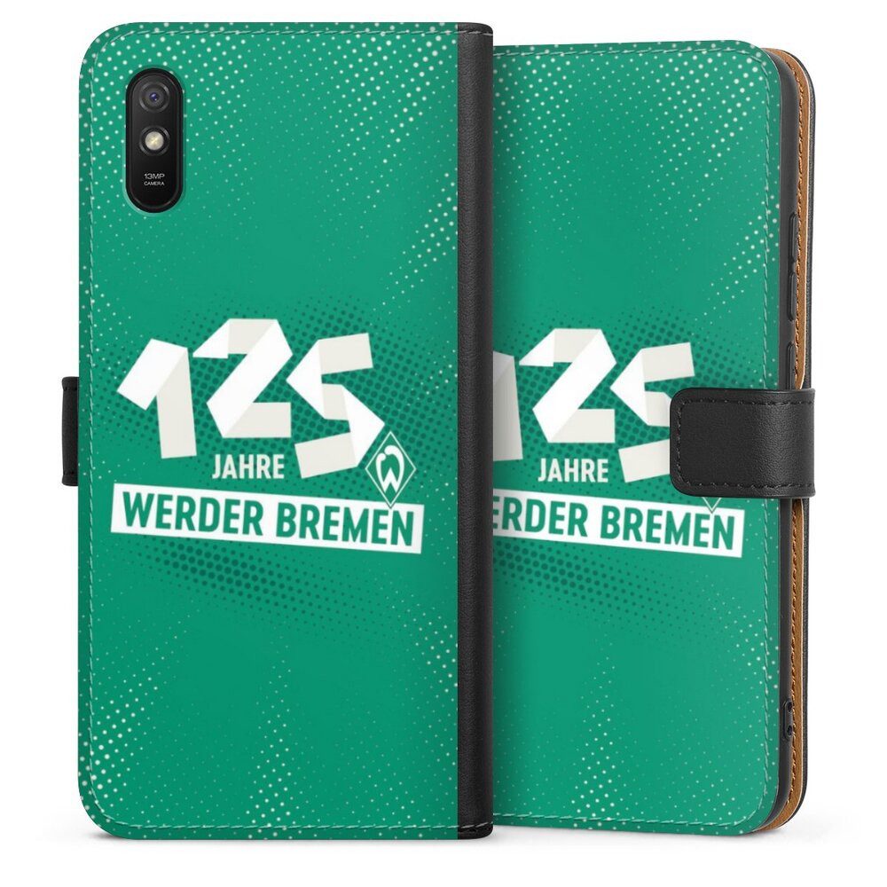 DeinDesign Handyhülle 125 Jahre Werder Bremen Offizielles Lizenzprodukt, Xiaomi Redmi 9A Hülle Handy Flip Case Wallet Cover Handytasche Leder