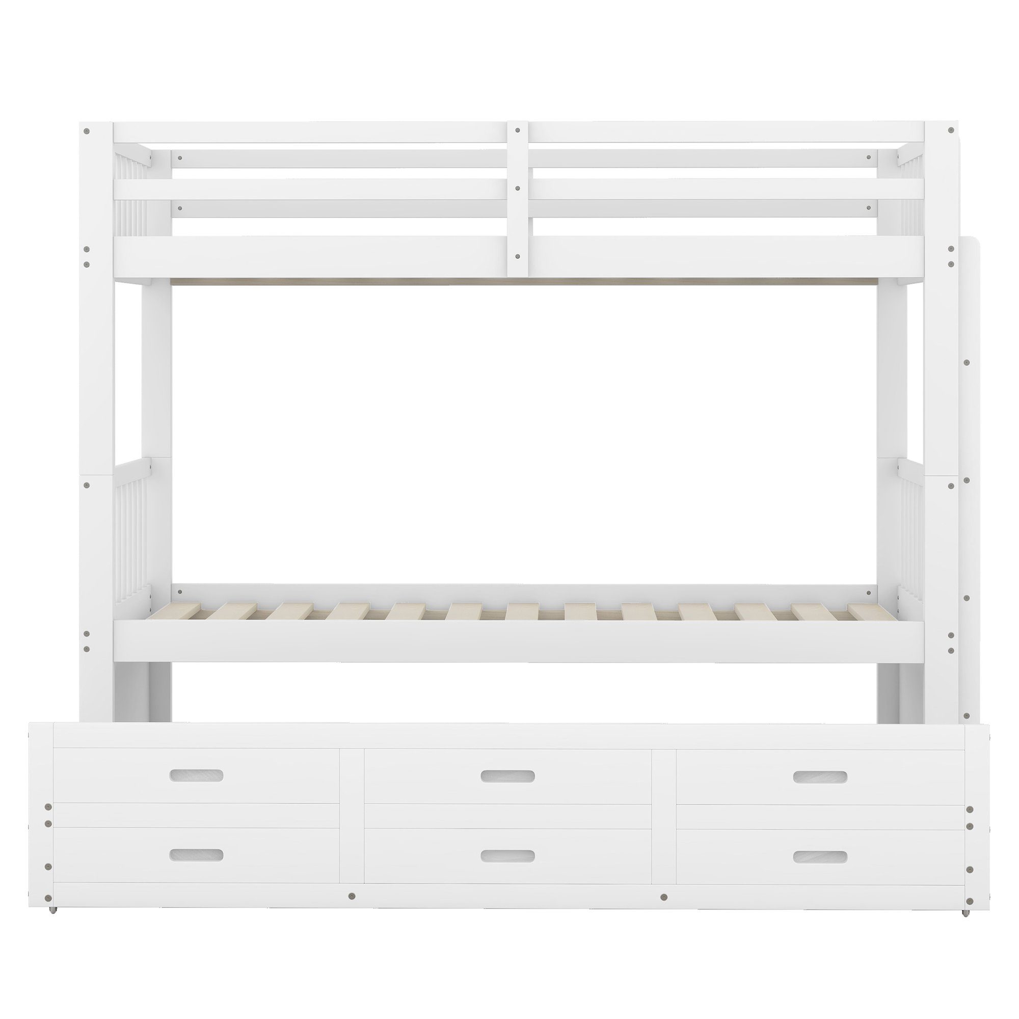 Leiter mit Kiefer 3 Etagenbett 96x205cm, mit MDF und Schubladen, weiß, aus Kinderbett ausziehbar Ulife Bettgestell