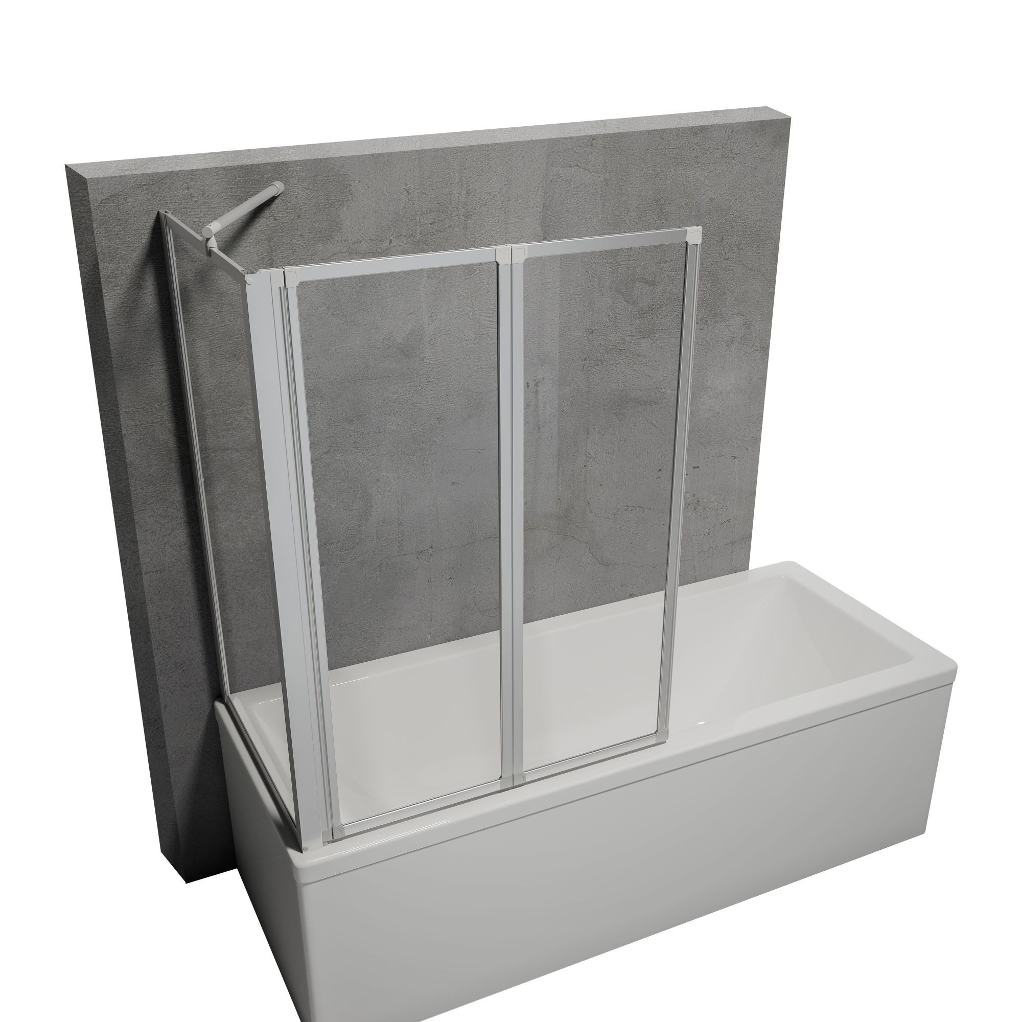 Schulte Badewannenfaltwand Smart 89 x 121 cm ESG, Glas, 2-teilig mit Festelement Klebe-Montage