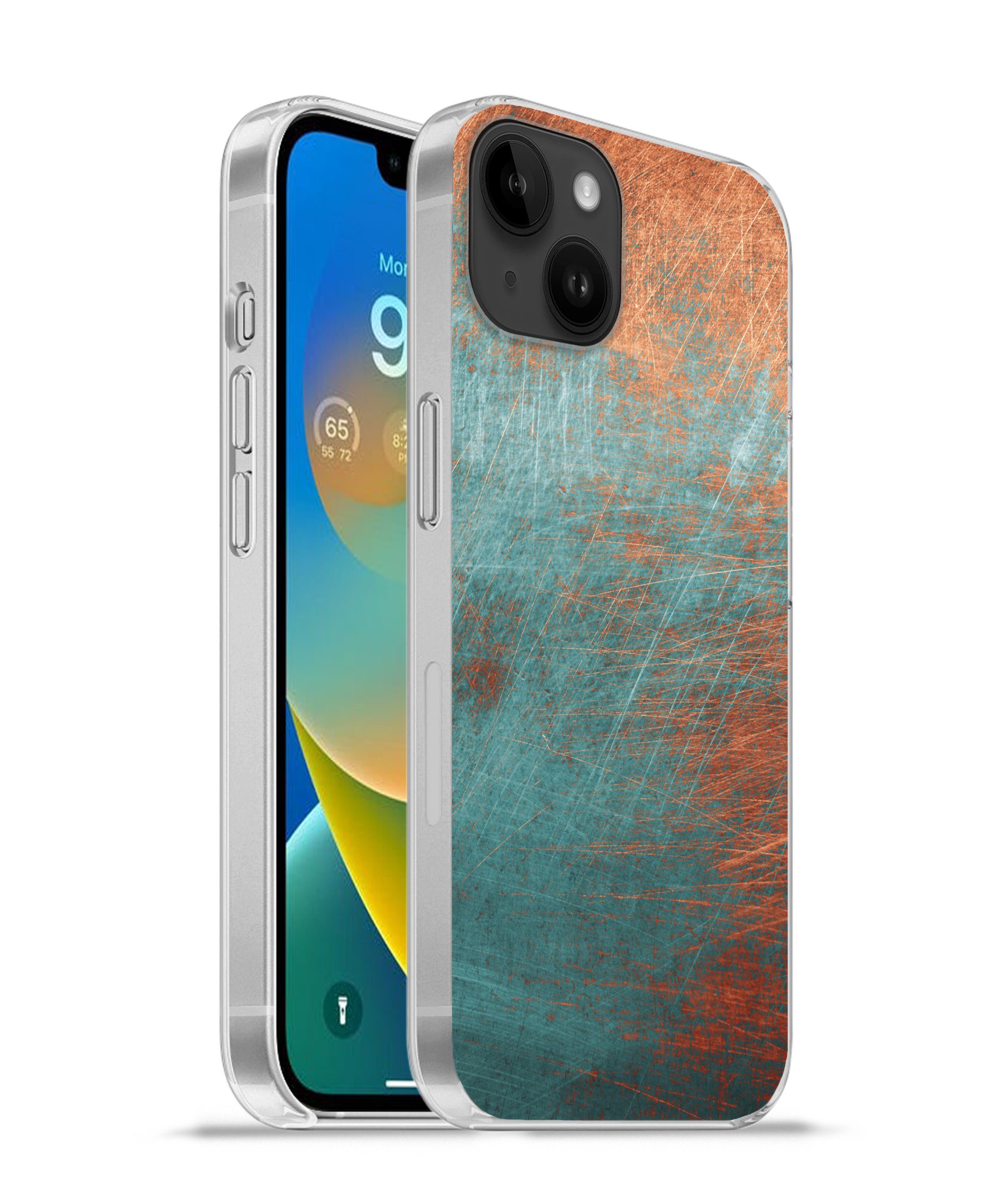 MuchoWow Handyhülle für Apple iPhone 14 Plus Metall - Rost - Bronze - Blau - Abstrakt - St, Smartphone-Bumper, Print, Handy Schutzhülle Dünn