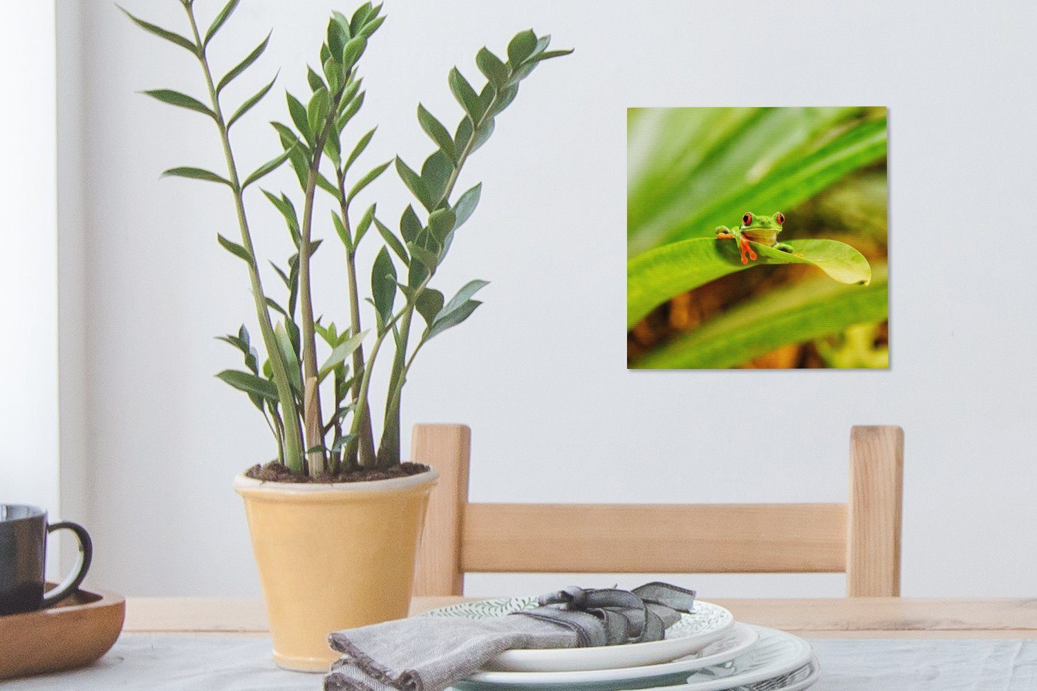 OneMillionCanvasses® Leinwandbild den Costa (1 in St), Leinwand Blättern Bilder Rotaugenmakak-Frosch Rica, Schlafzimmer zwischen Wohnzimmer für