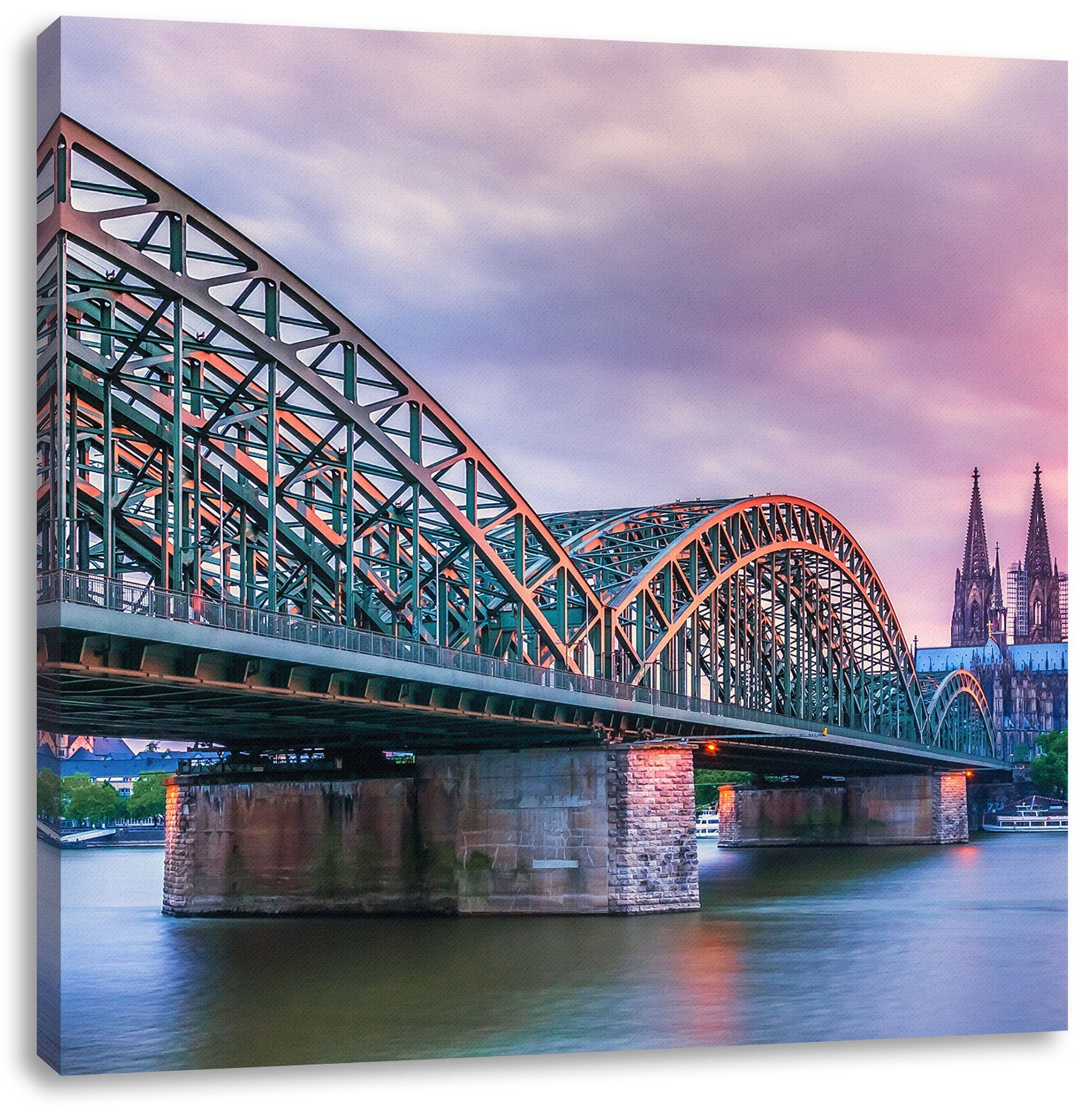 fertig St), Zackenaufhänger bespannt, Hohenzollernbrücke Köln Hohenzollernbrücke Leinwandbild Pixxprint (1 in Leinwandbild in Köln, inkl.