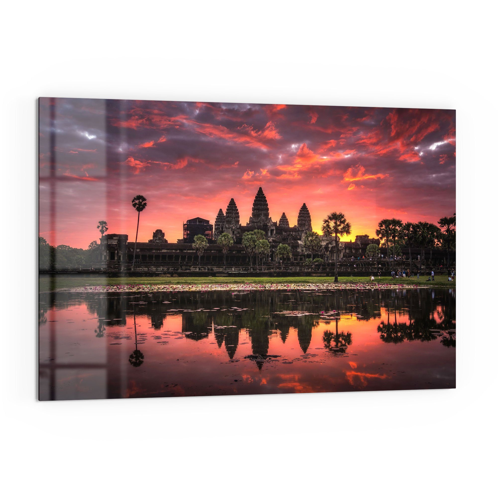 DEQORI Küchenrückwand 'Angkor Wat in Morgenröte', Glas Spritzschutz Badrückwand Herdblende