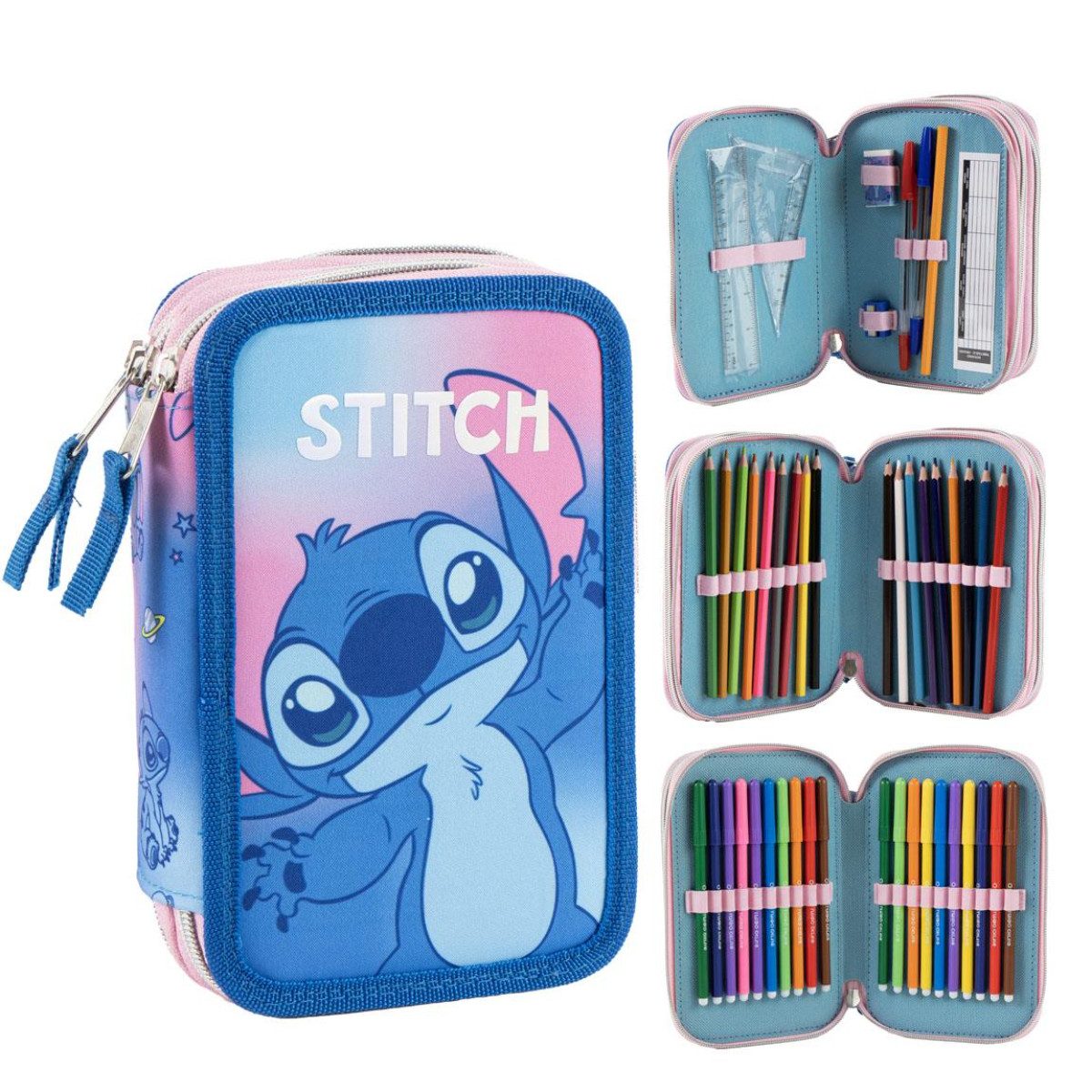 Disney Federmäppchen Stitch Federtasche Kinder 20 cm Mäppchen für Schule und Freizeit, (Spar-Set)