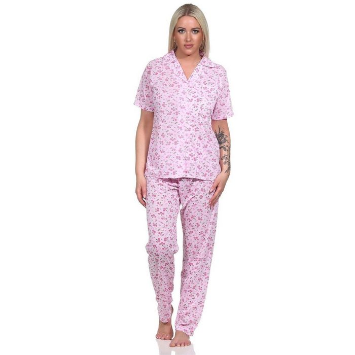 EloModa Pyjama Damen Pyjama kurzarm Schlafanzug Blumenmuster Knopfleiste; (2 tlg)