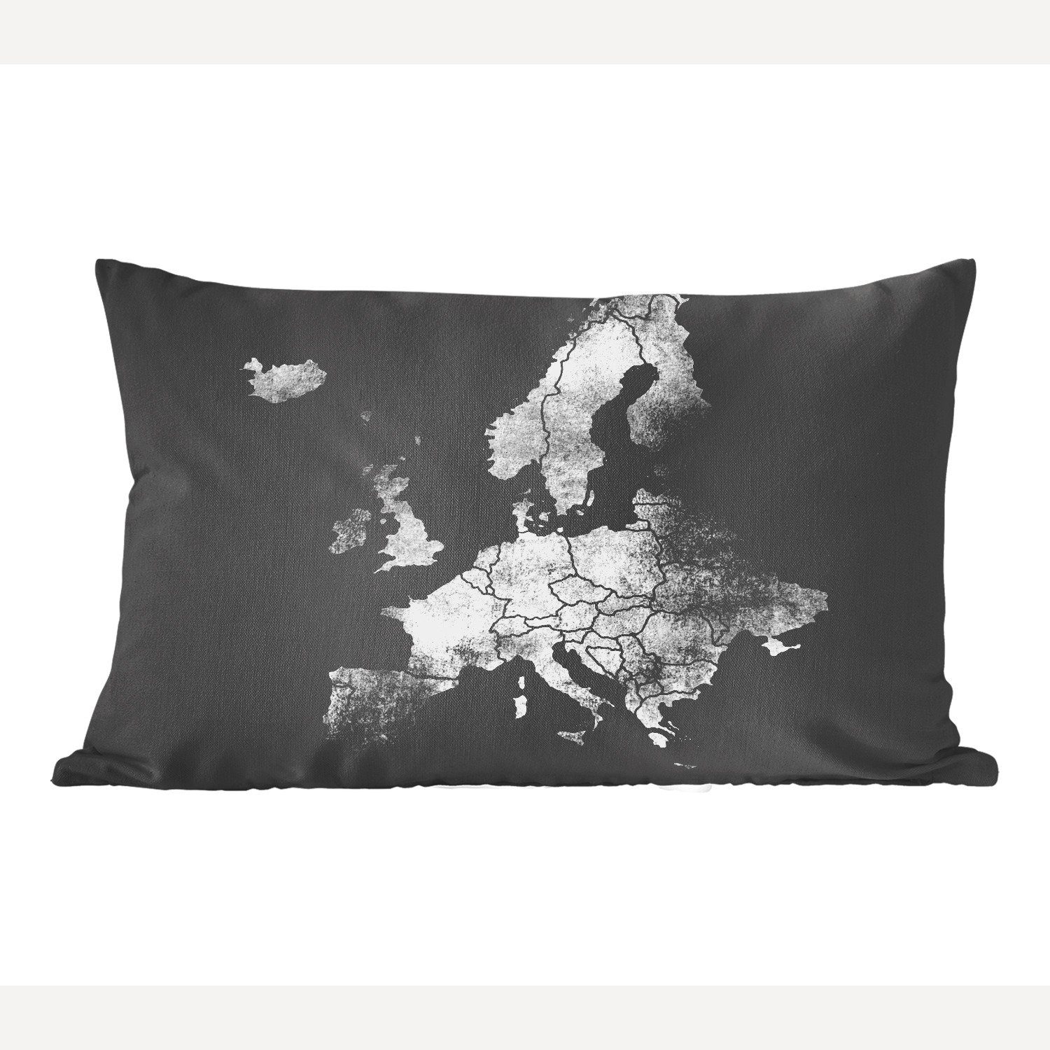 Zierkissen, Dekoration, Europakarte Hintergrund schwarz und - Füllung, Dekokissen MuchoWow Wohzimmer schwarzen Dekokissen mit weiß, Schlafzimmer für einen