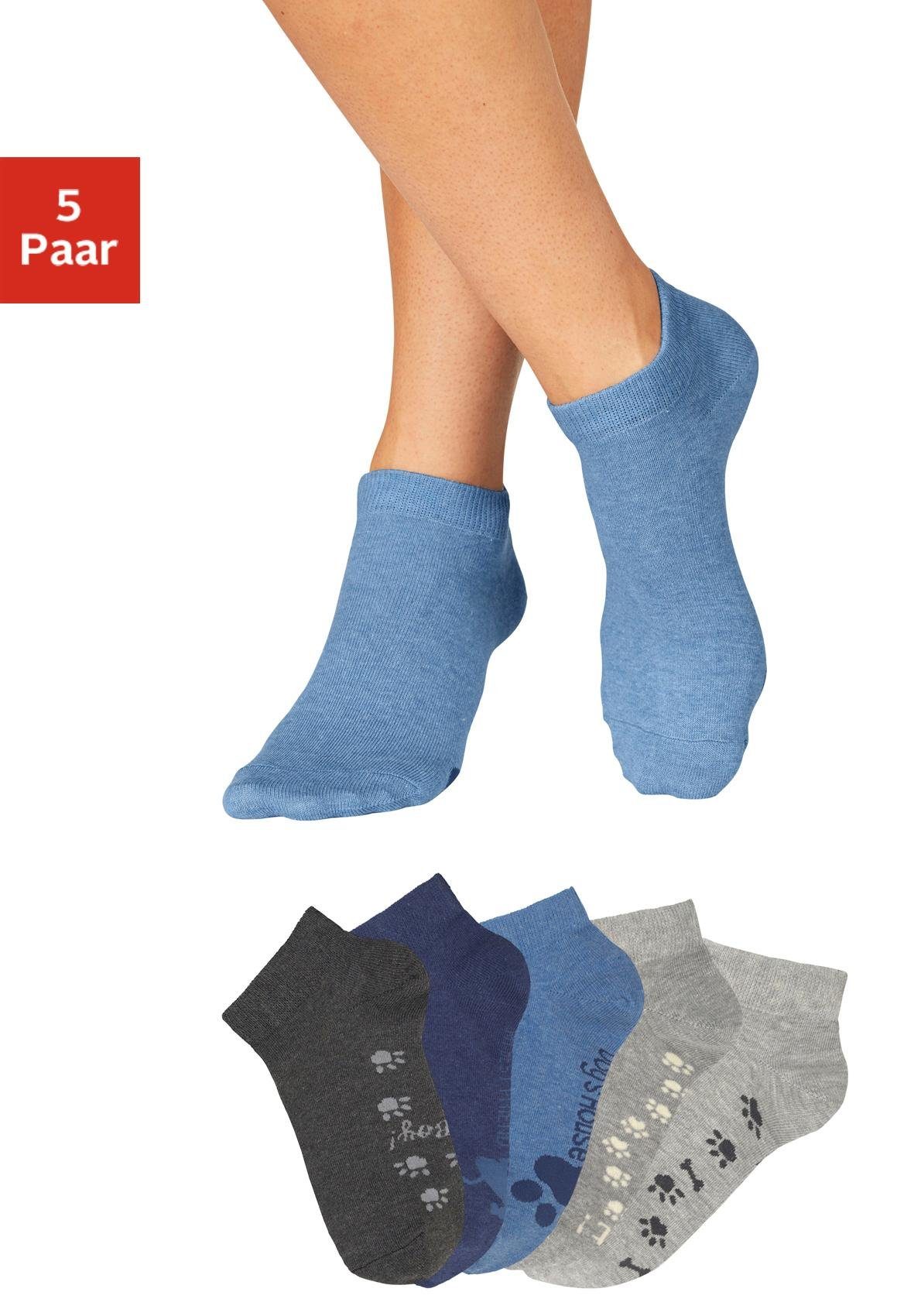 Arizona Sneakersocken Damensocken Motivsocken (Packung, 5-Paar, Gr. 35-38 bis 39-42) mit süßem Pfotendesign unter der Sohle