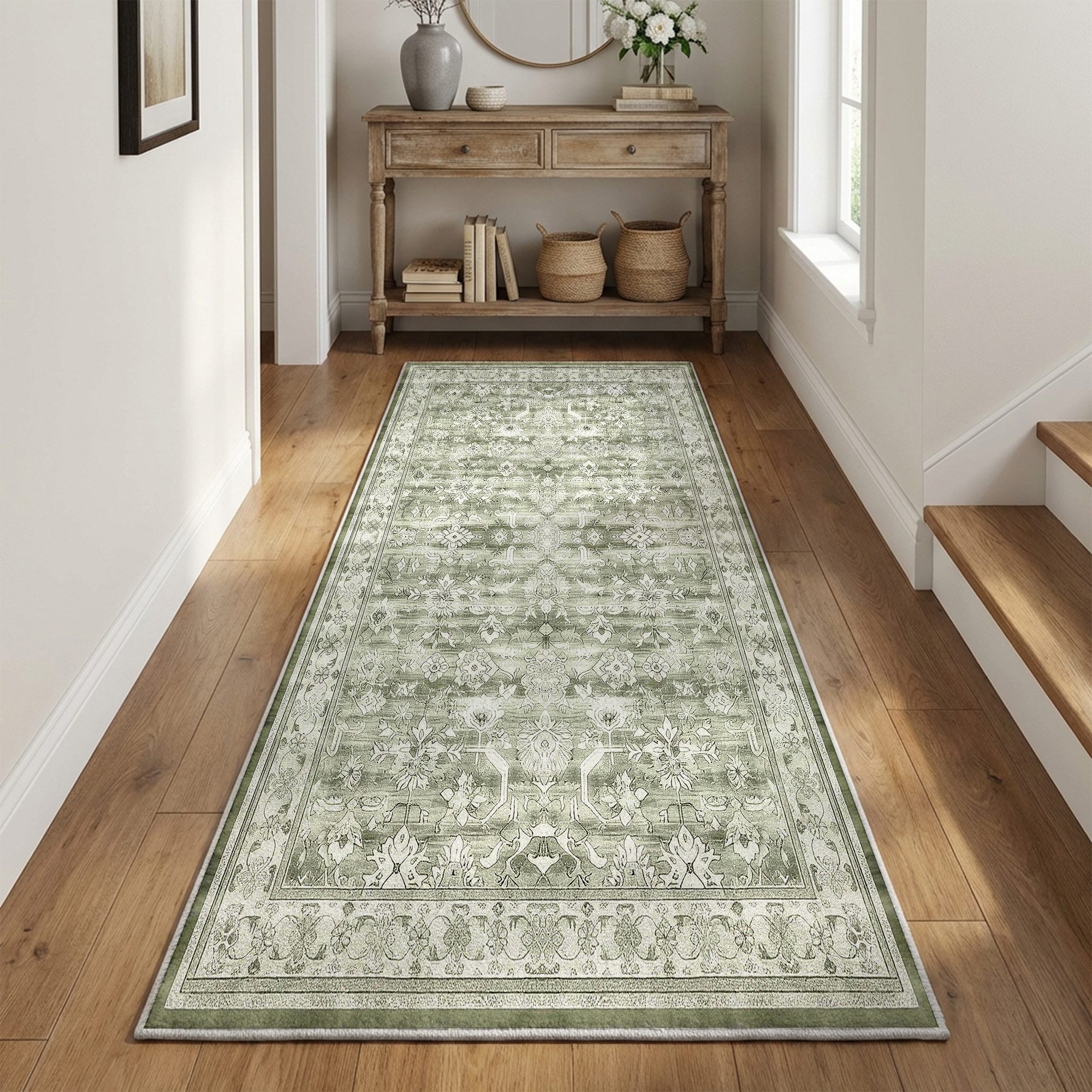 Klyvvo Teppich Vintage Kurzflor Teppich, weich & rutschfest, waschbar, Rechteckig, 80x150 cm – Küchenteppich, Schlafzimmerteppich