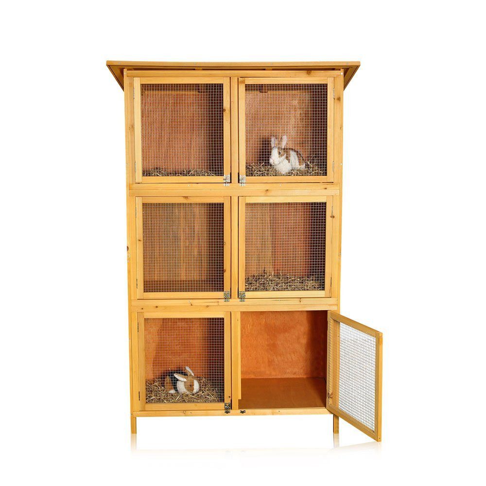 Melko Kleintierstall Kaninchenstall Hasenstall Freigehege mit 6 Boxen Holz, Geeignet für Meerschweinchen, Chinchillas, Kaninchen usw.