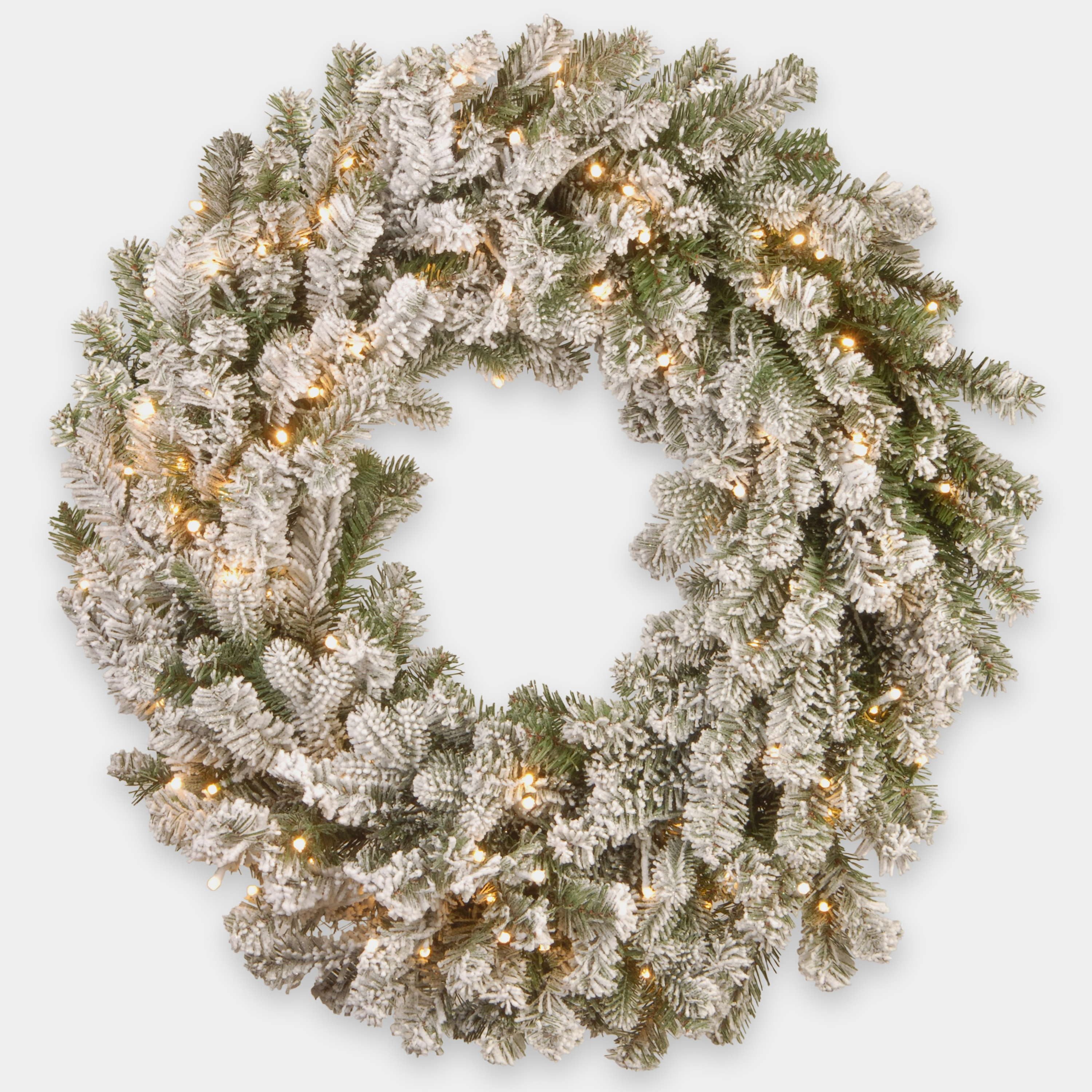 artplants Adventskranz Kunst Tannenkranz LINZ, weiß, beschneit, LEDs, Ø 75 cm