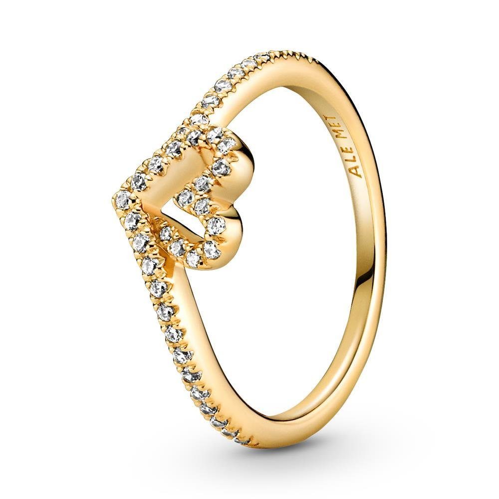 Fingerring Wishbone Damenring Herz mit Zirkonia von PANDORA, IP Gold