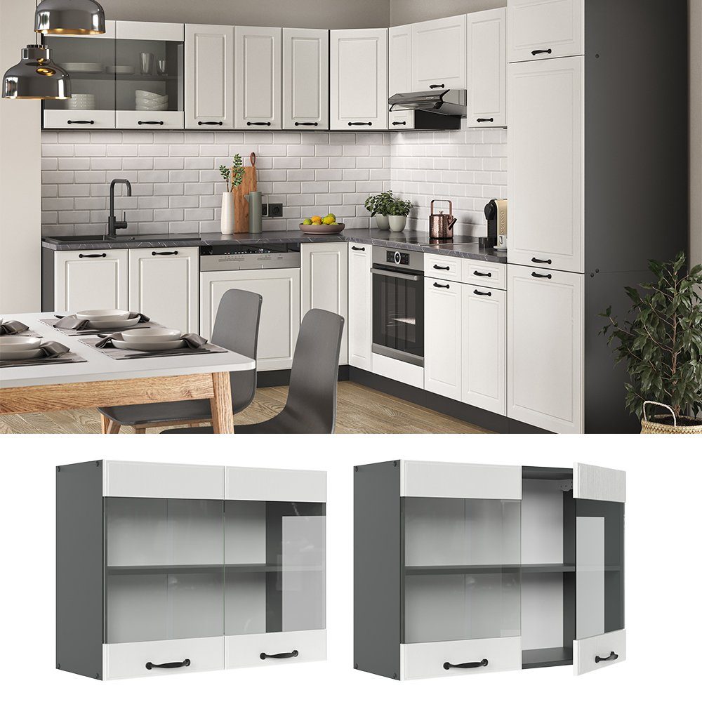 Vicco Glashängeschrank R-Line, Weiß Landhaus/Anthrazit, 80 günstig online kaufen