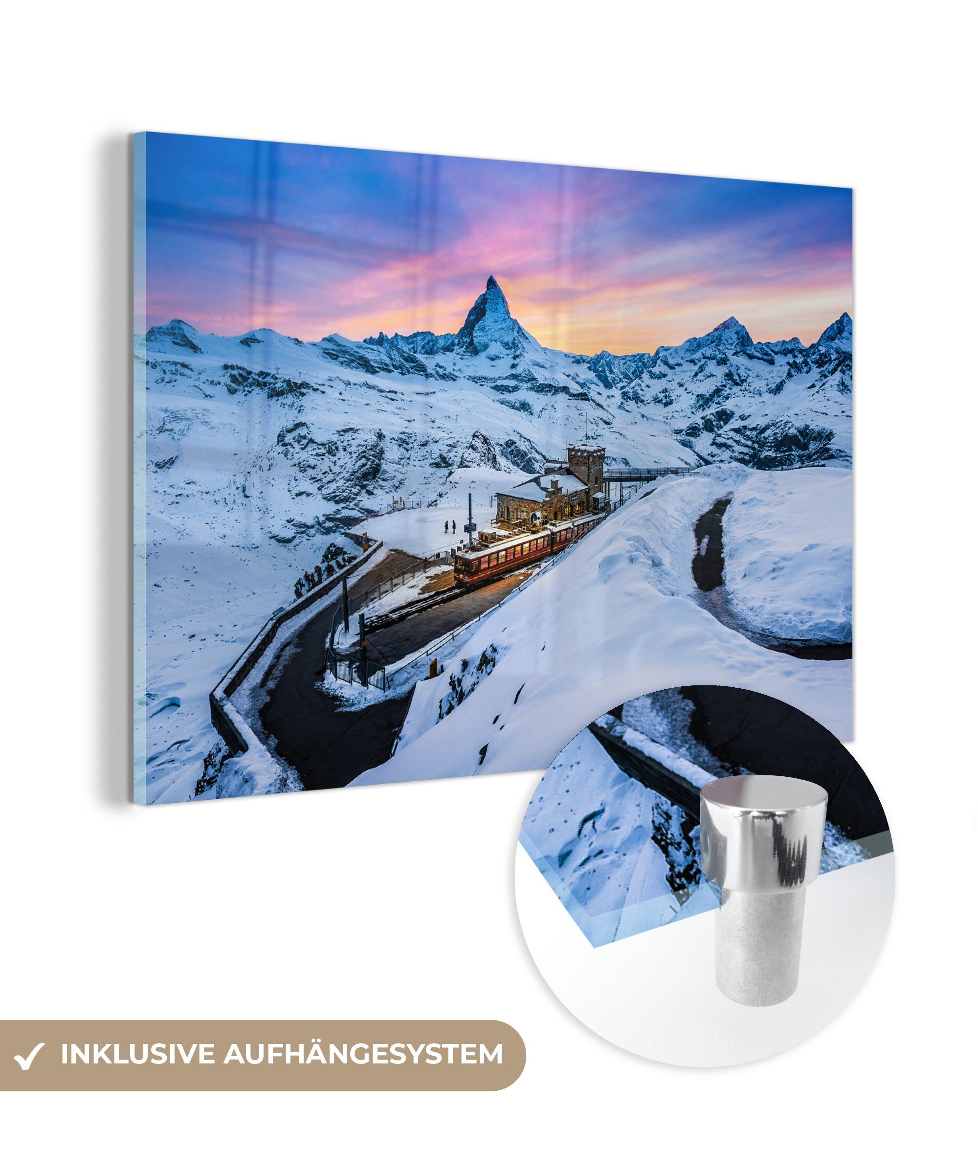 MuchoWow Acrylglasbild Alpen - Schnee St), Zug, Schlafzimmer - Acrylglasbilder Wohnzimmer (1 &