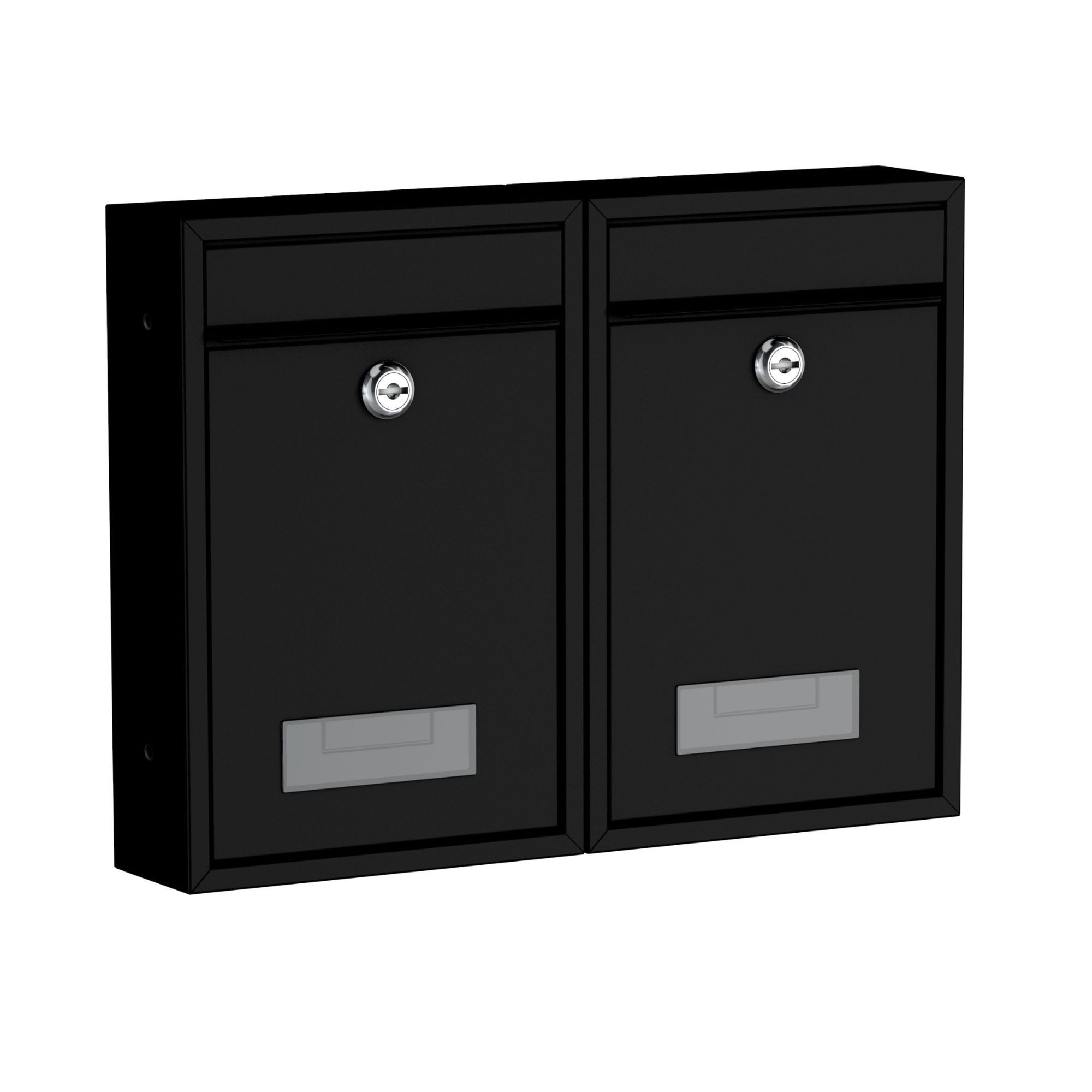 BASI Wandbriefkasten Wandbriefkasten, Maße 320 x 215 x 82 mm (Spar-Set, 2-St), 2er Set, Namensschild, Zylindersch., 2 Schlüssel, schwarz matt