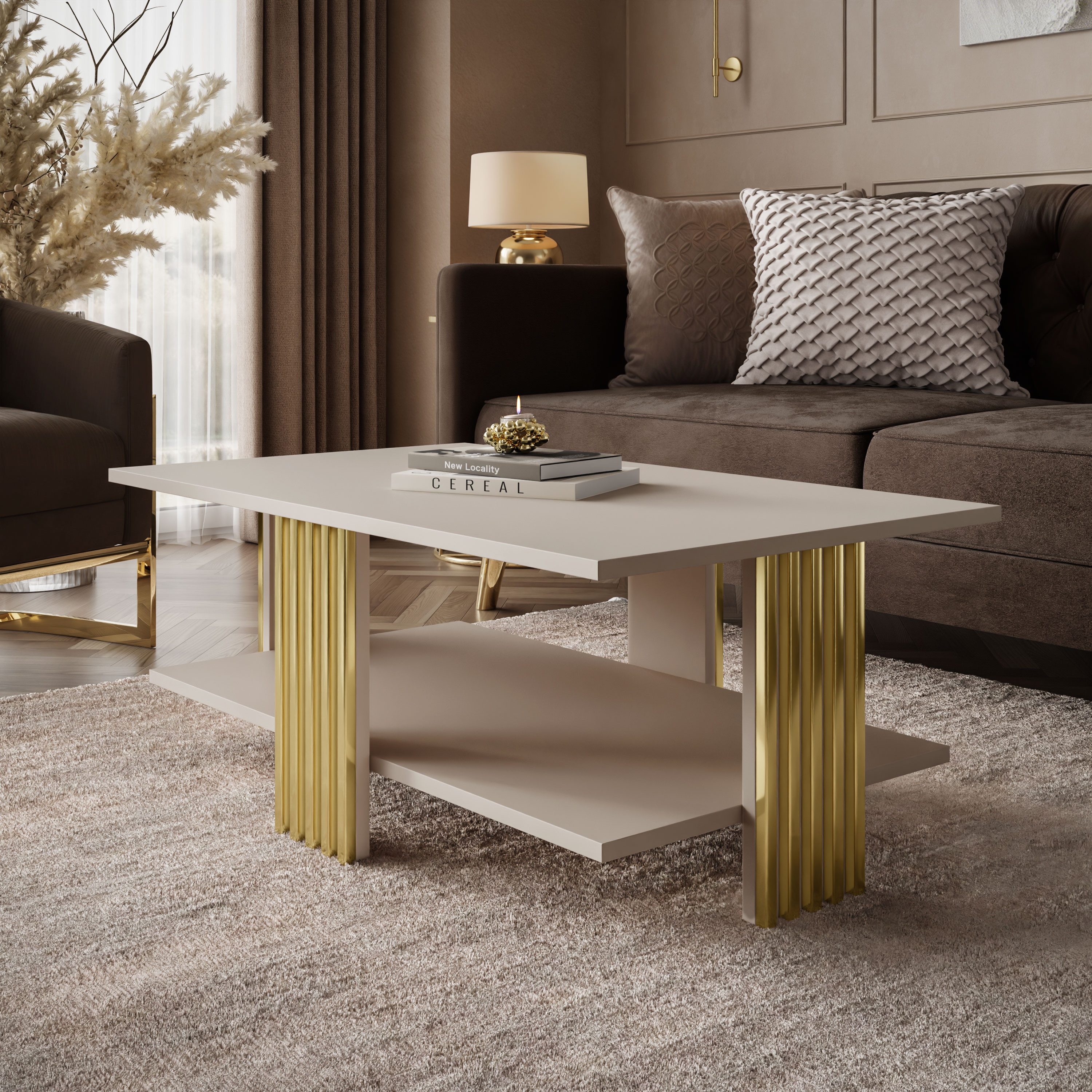 Lookway Couchtisch SAPHIRA GOLD mit Ablage (1 Tisch)