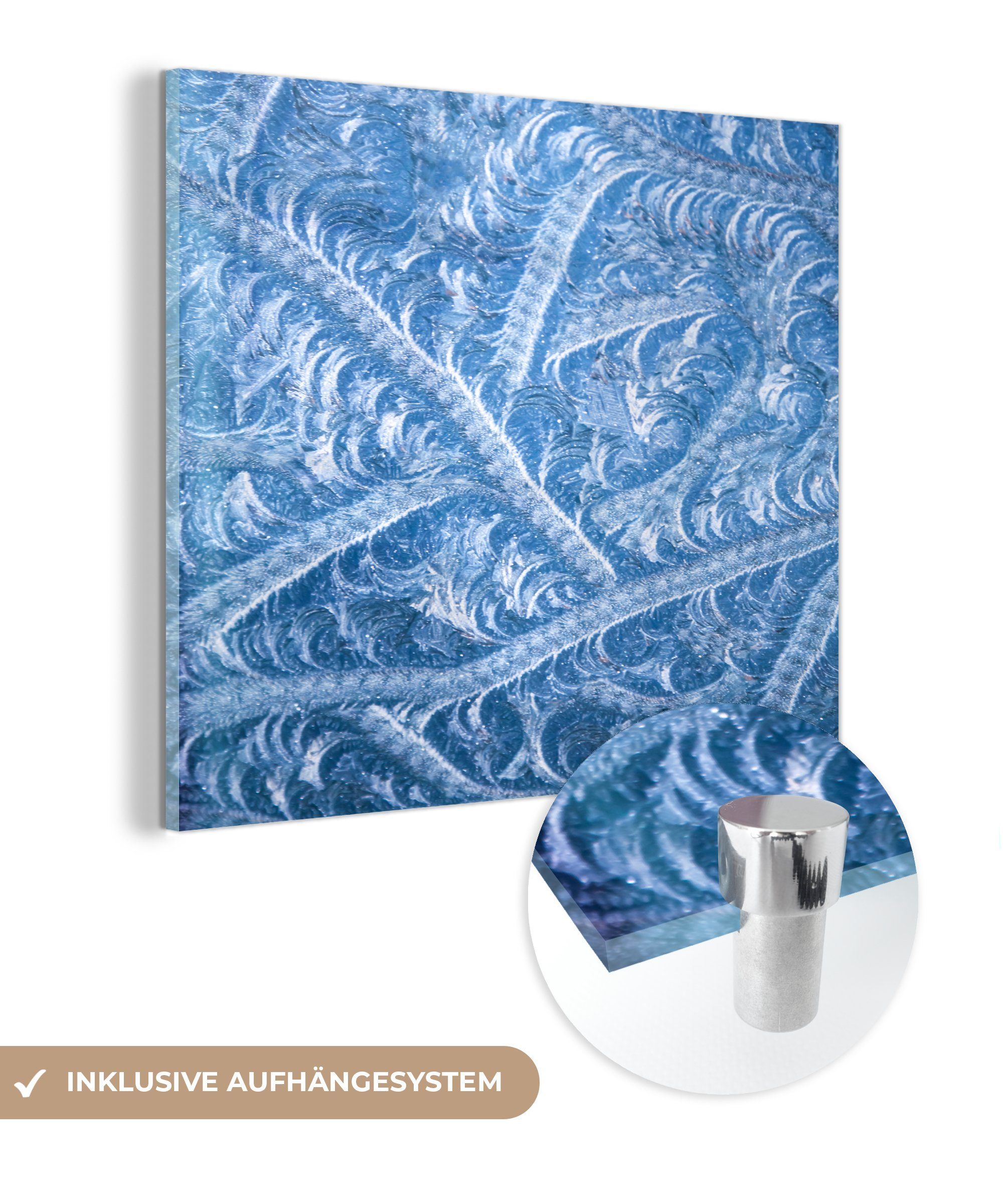 MuchoWow Acrylglasbild Gefrorene Eisflocken, (1 St), - auf Wandbild auf Wanddekoration - Glasbilder - Foto Glas Bilder Glas