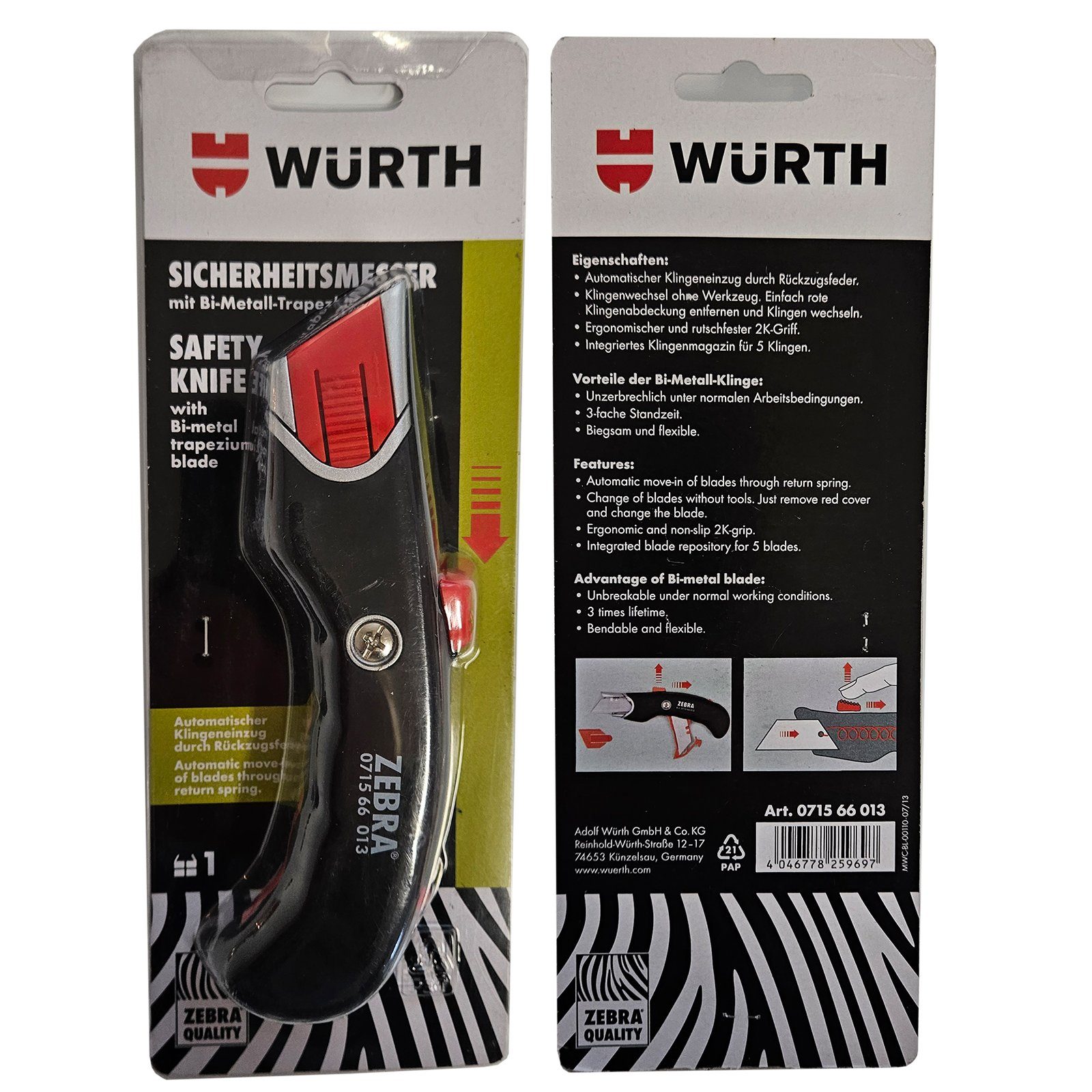 Würth Cuttermesser Würth 2K Sicherheits-Messer 071566013, (1 Stück)