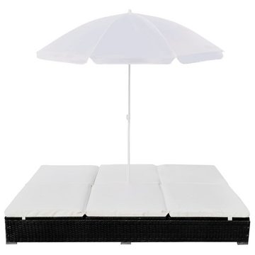 vidaXL Wellnessliege Outdoor-Loungebett mit Sonnenschirm Polyrattan Schwarz Gartenliege Son