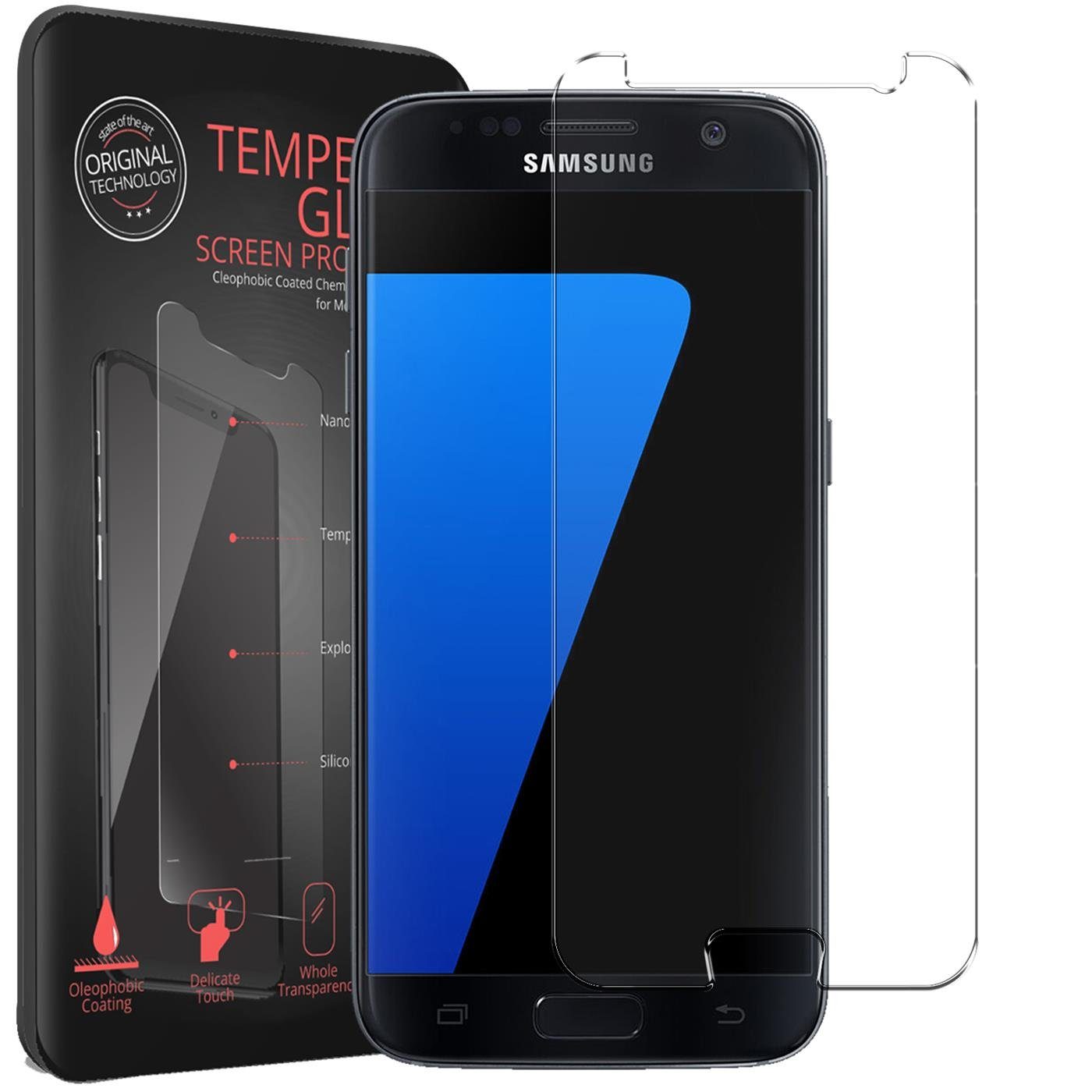 CoolGadget Schutzfolie Panzerfolie für Samsung Galaxy S7, (9H Härtegrad, 2x Schutzglas, 1xReinigungset), Displayfolie Panzer Schutzfolie 2 Stück für Samsung S7 Glas Folie