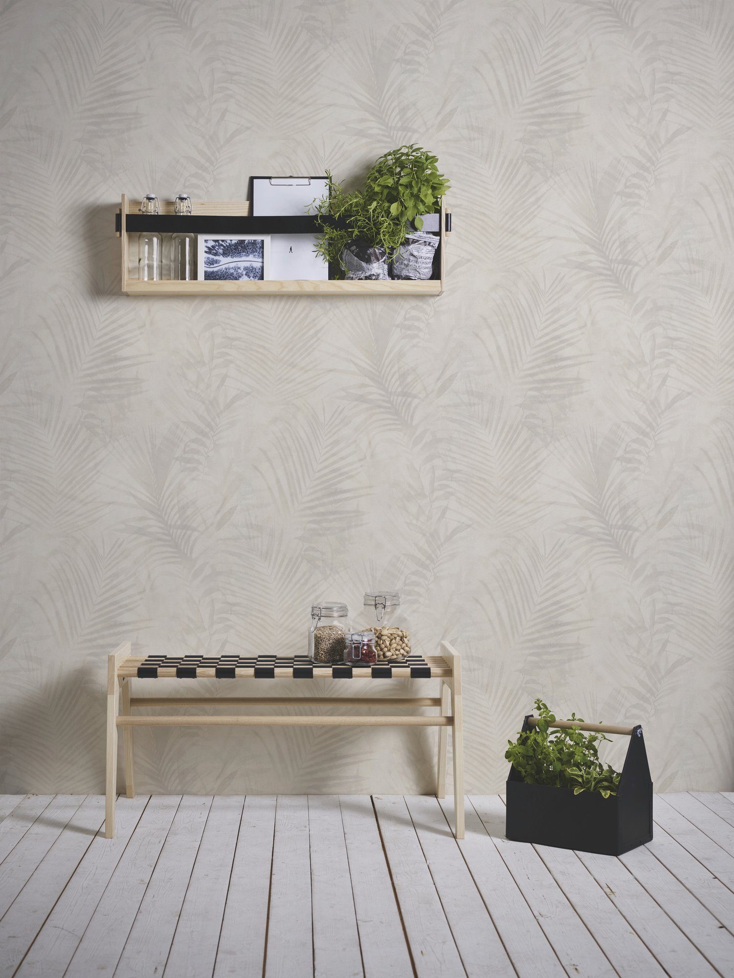 A.S. Création Vliestapete Neue Bude 2.0 Tropical Concret mit Palmenblättern, leicht strukturiert, floral, Wald, botanisch, Dschungeltapete Tapete Palmen Tapeten Wohnzimmer Schlafzimmer Küche
